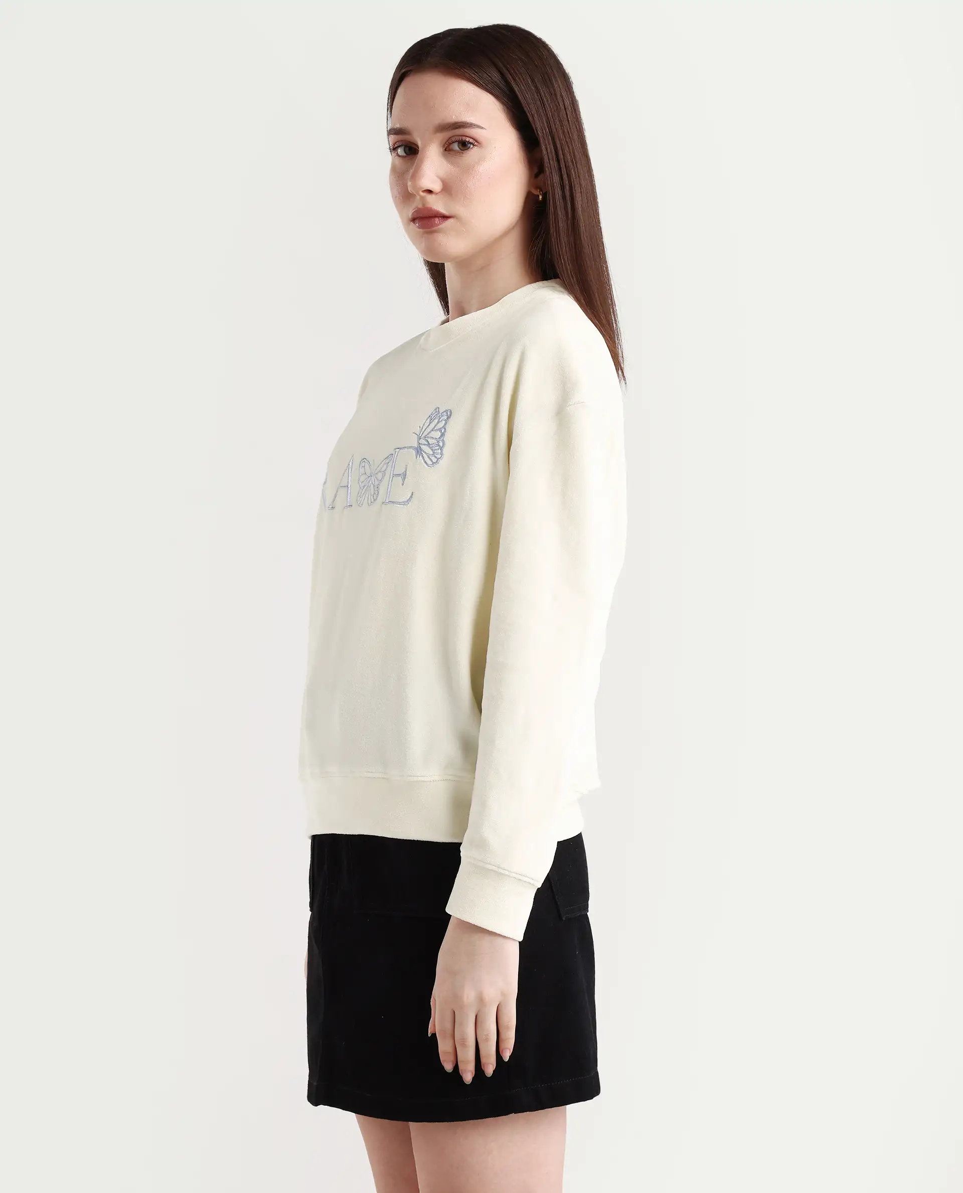 Rareism Women's Elwes Beige Polyester Blend Crew Neck Graphic Print Regular Fit Sweatshirt - Image 6