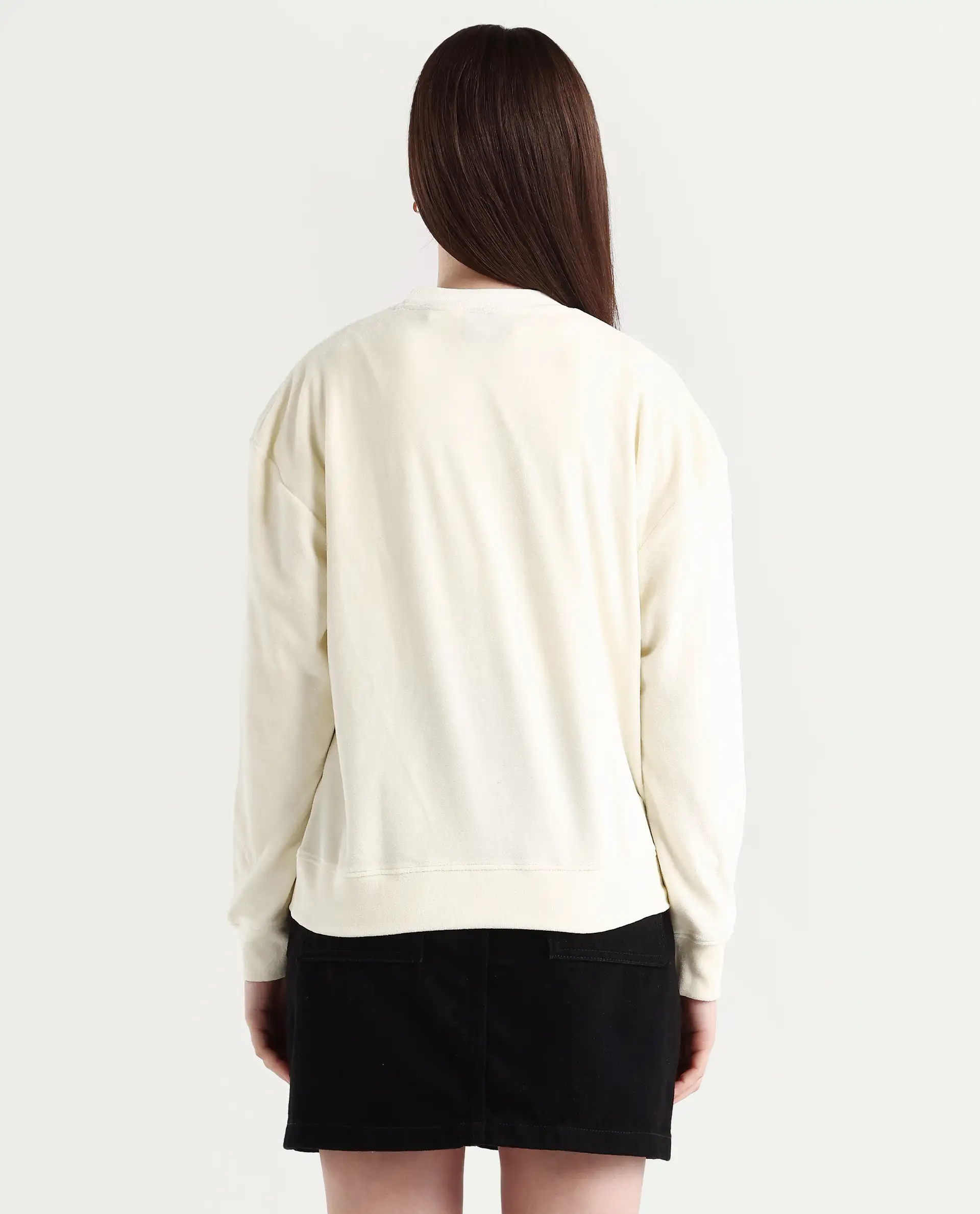 Rareism Women's Elwes Beige Polyester Blend Crew Neck Graphic Print Regular Fit Sweatshirt - Image 7