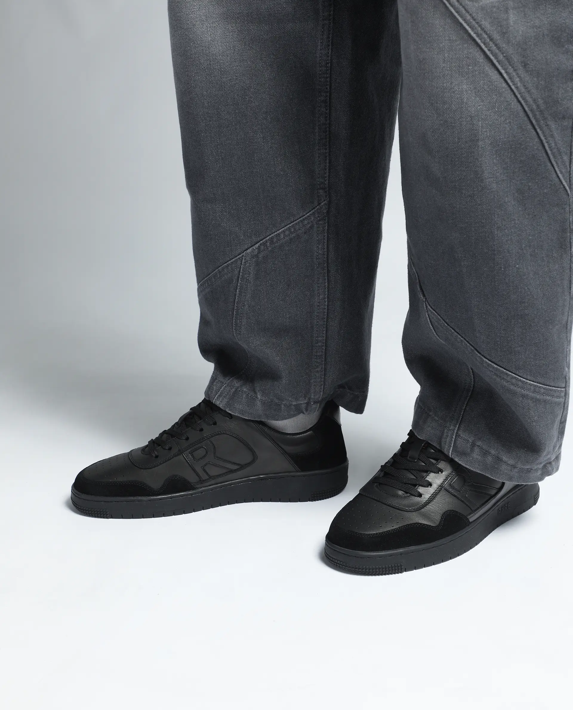 Rare Rabbit Men's Elysium Dark Black Leather Lace-Up Closure Sneaker - Image 2