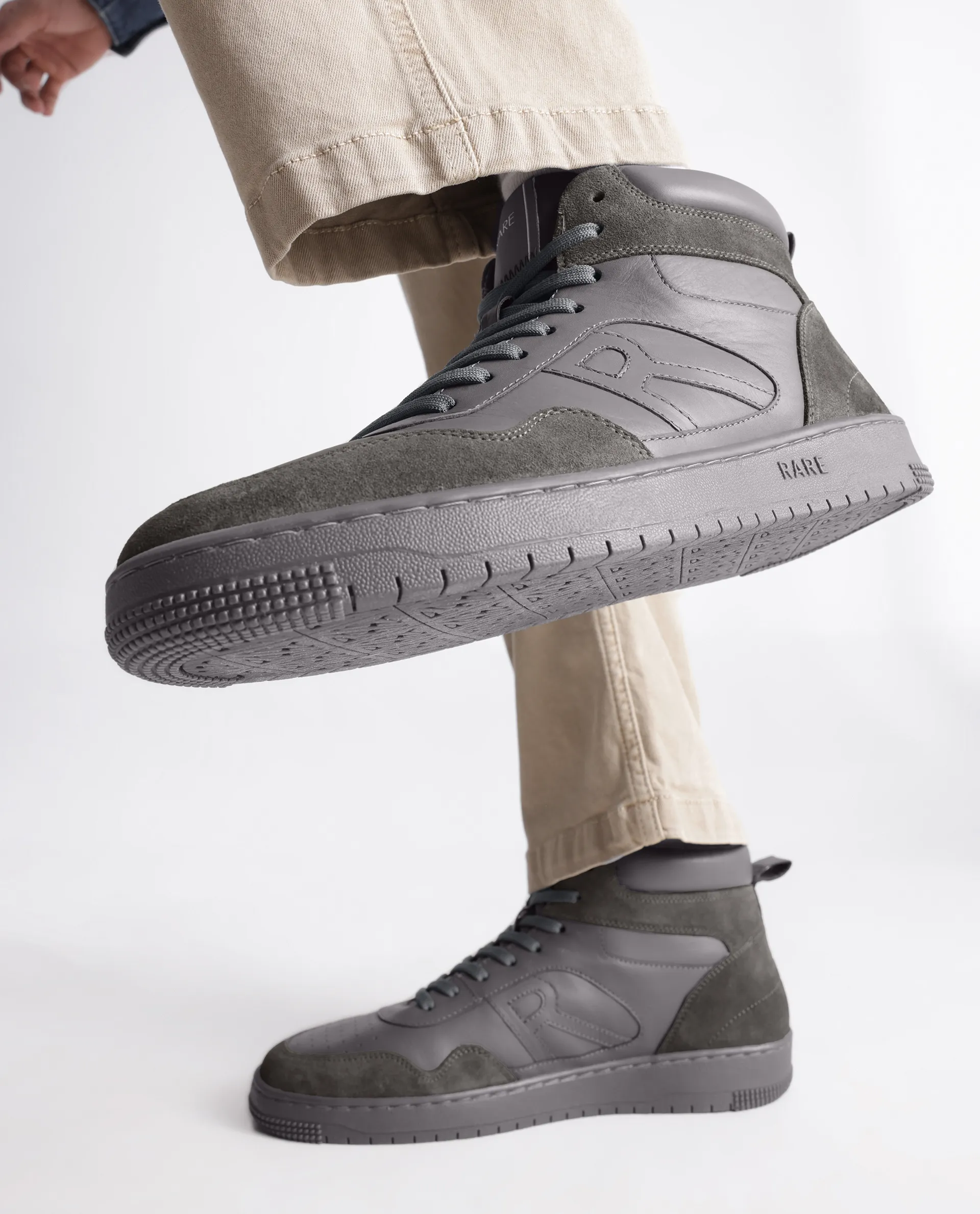 Rare Rabbit Men's Elysium High Dark Grey Leather Lace-Up Closure Hi-Top Sneaker - Image 2