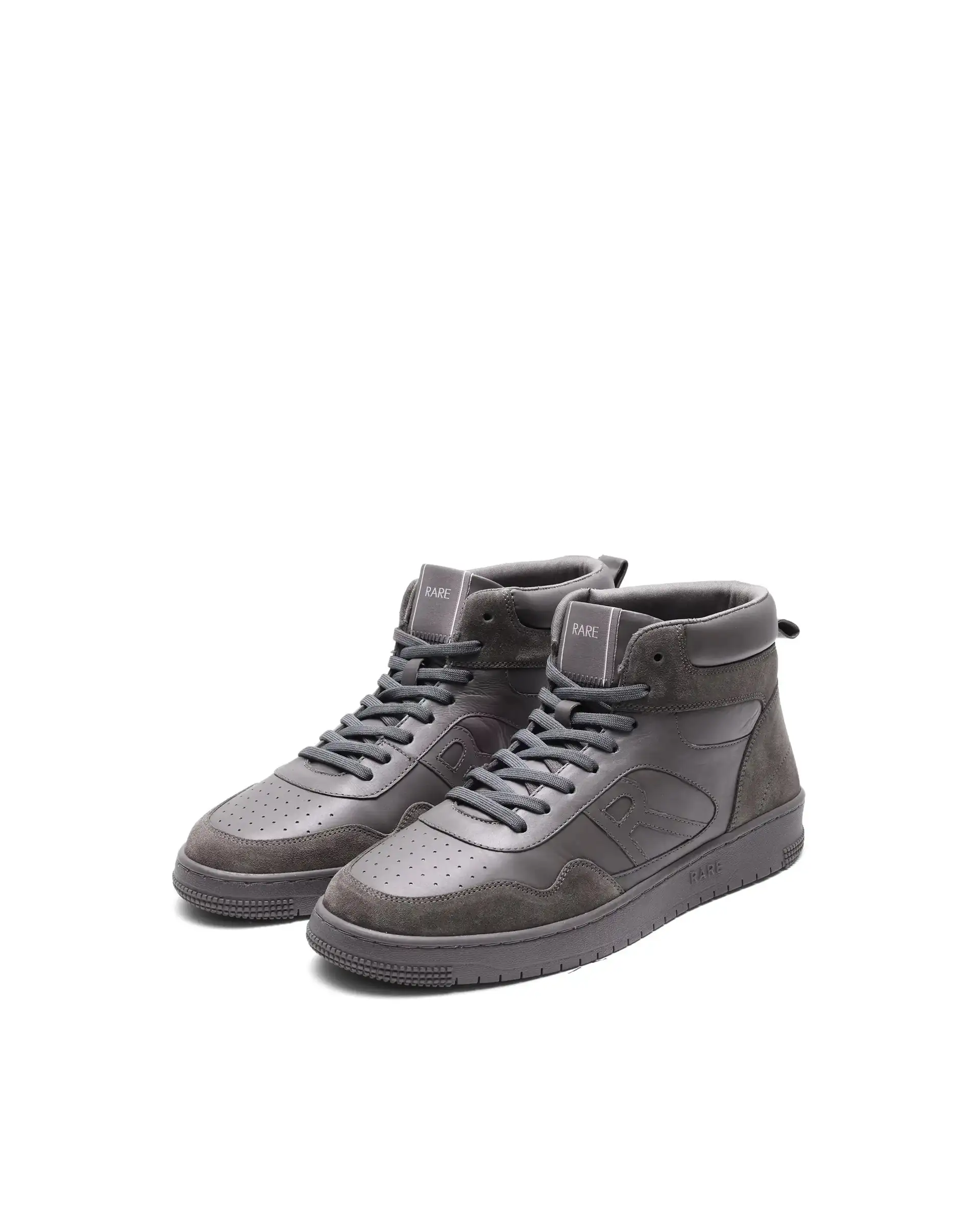 Rare Rabbit Men's Elysium High Dark Grey Leather Lace-Up Closure Hi-Top Sneaker - Image 3