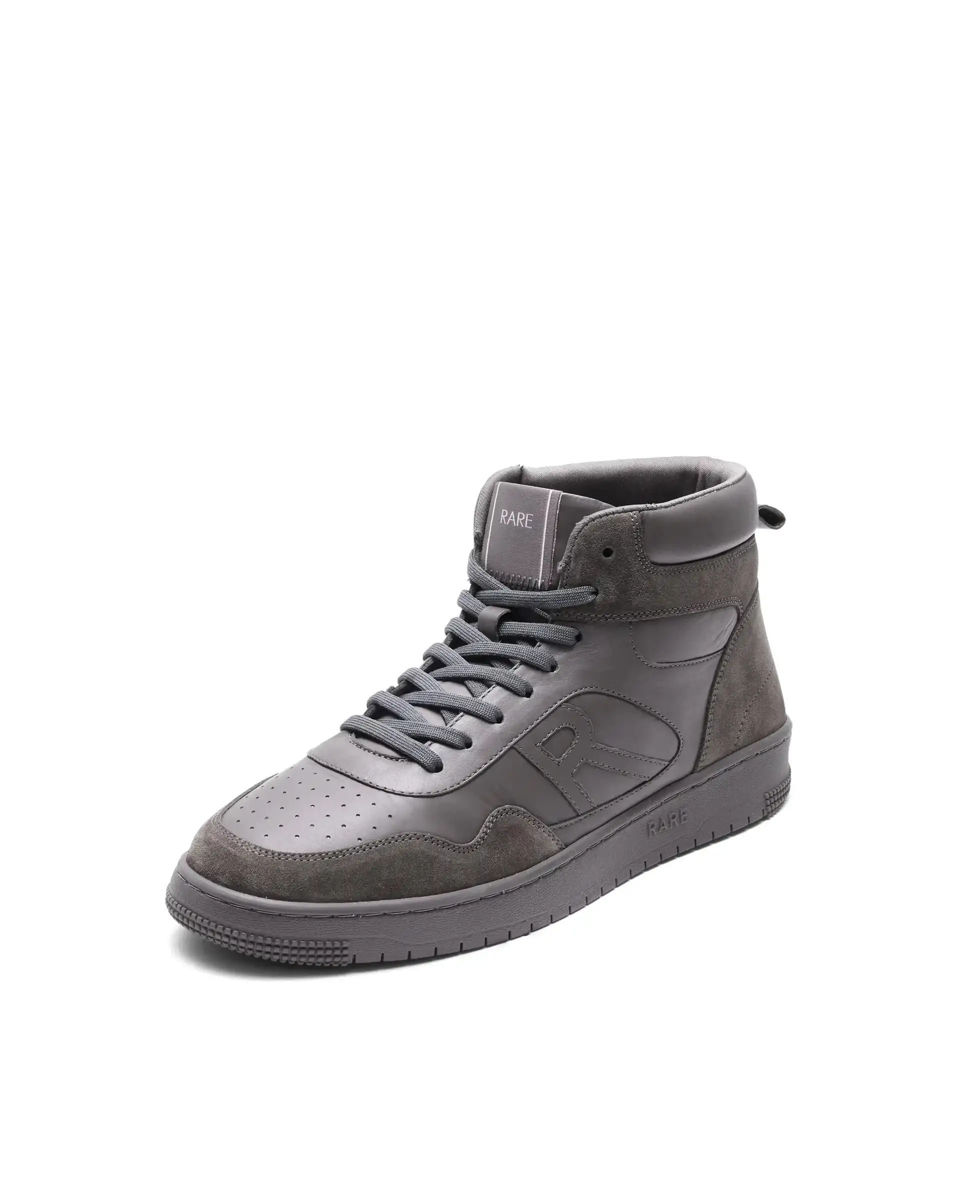 Rare Rabbit Men's Elysium High Dark Grey Leather Lace-Up Closure Hi-Top Sneaker - Image 4