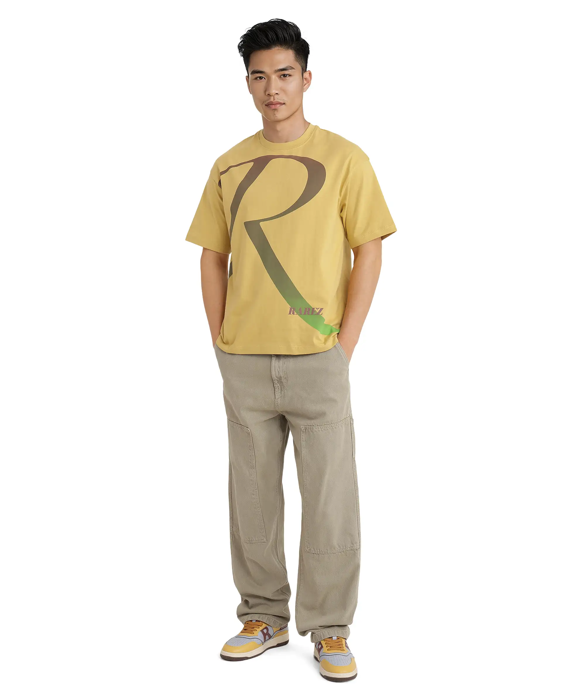 Rare Rabbit Men's Elzo Mustard Cotton Ombre Oversized Fit Half Sleeve Crew Neck T-Shirt - Image 2