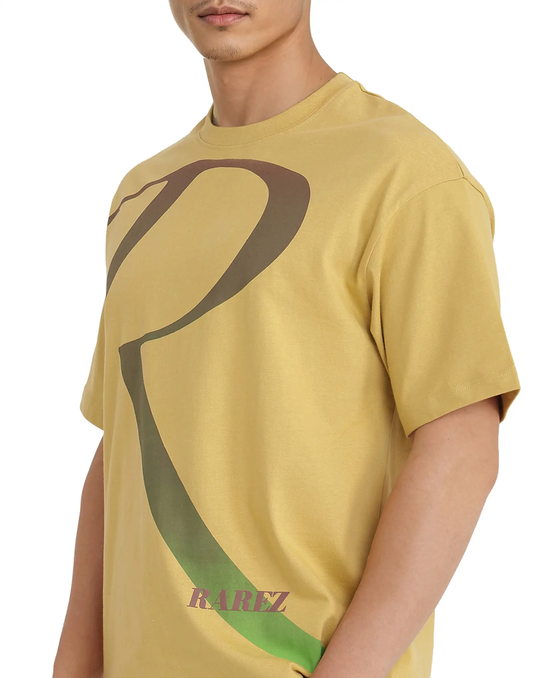 Rare Rabbit Men's Elzo Mustard Cotton Ombre Oversized Fit Half Sleeve Crew Neck T-Shirt - Image 3