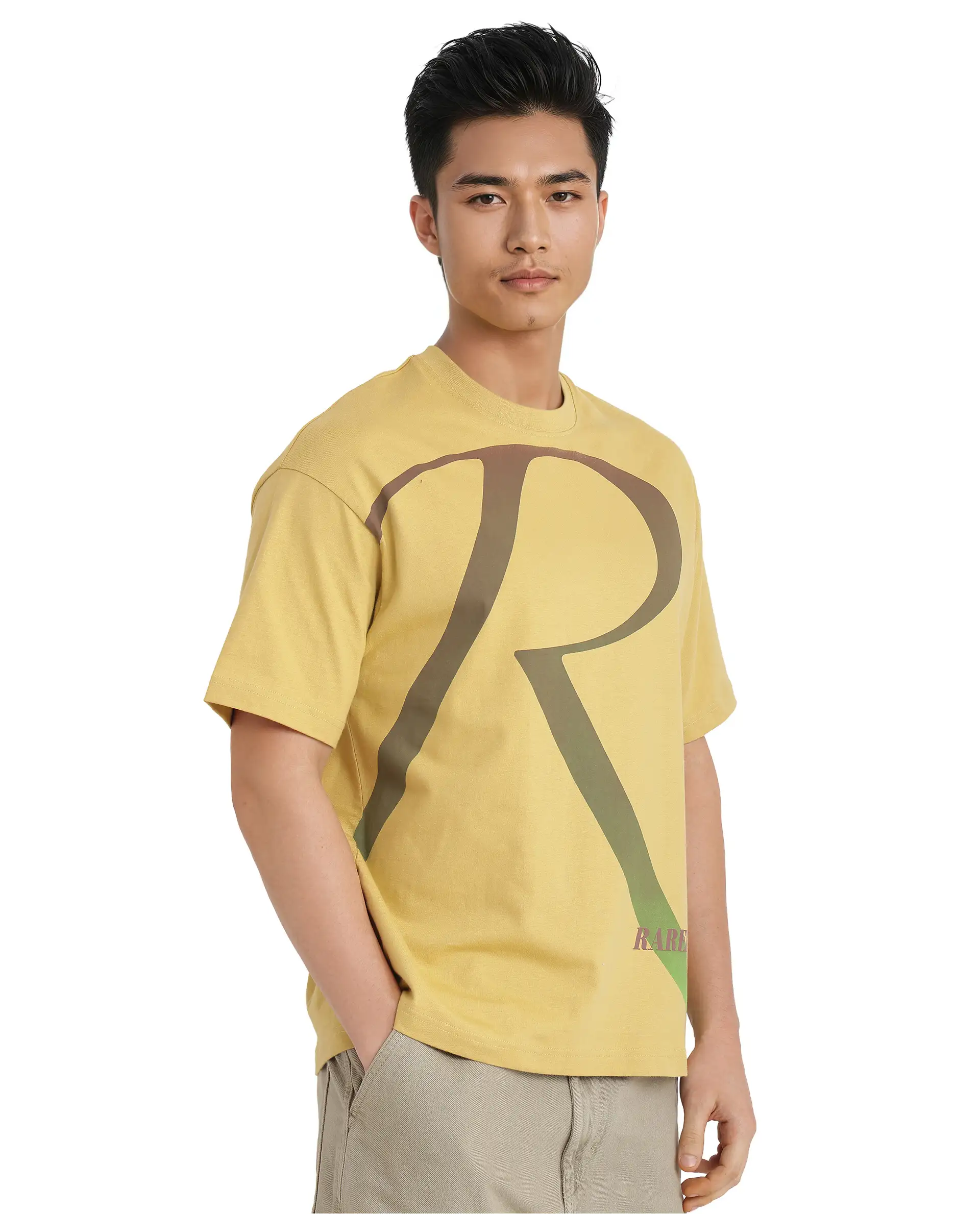 Rare Rabbit Men's Elzo Mustard Cotton Ombre Oversized Fit Half Sleeve Crew Neck T-Shirt - Image 4