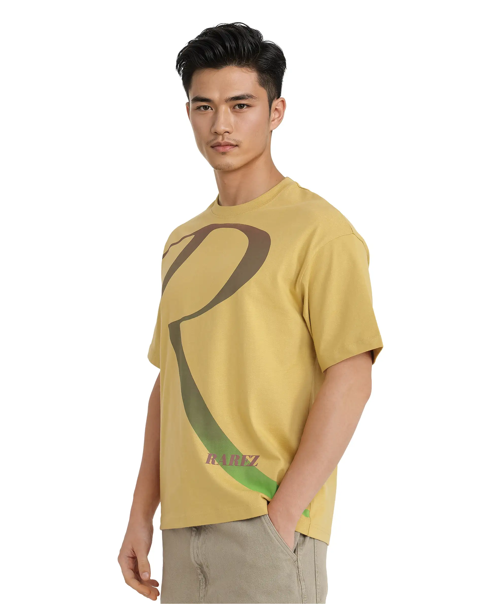 Rare Rabbit Men's Elzo Mustard Cotton Ombre Oversized Fit Half Sleeve Crew Neck T-Shirt - Image 5