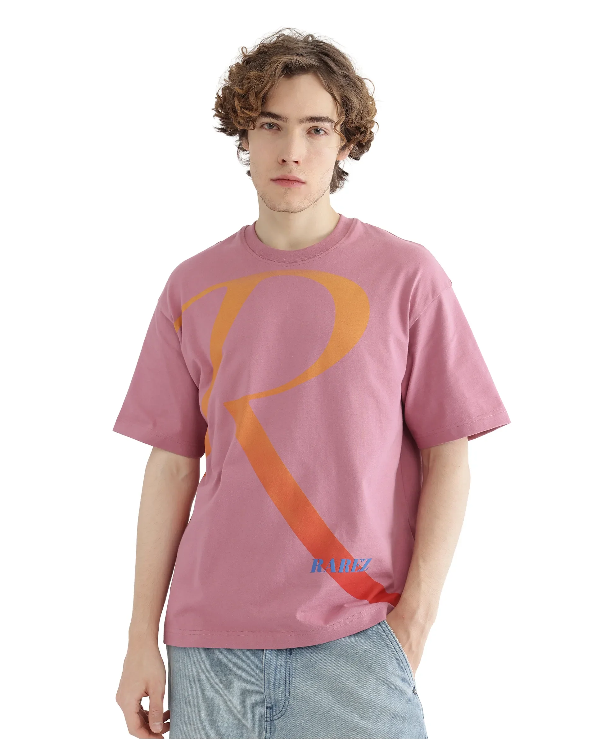 Rare Rabbit Men's Elzo Pink Cotton Ombre Oversized Fit Half Sleeve Crew Neck T-Shirt - Image 2