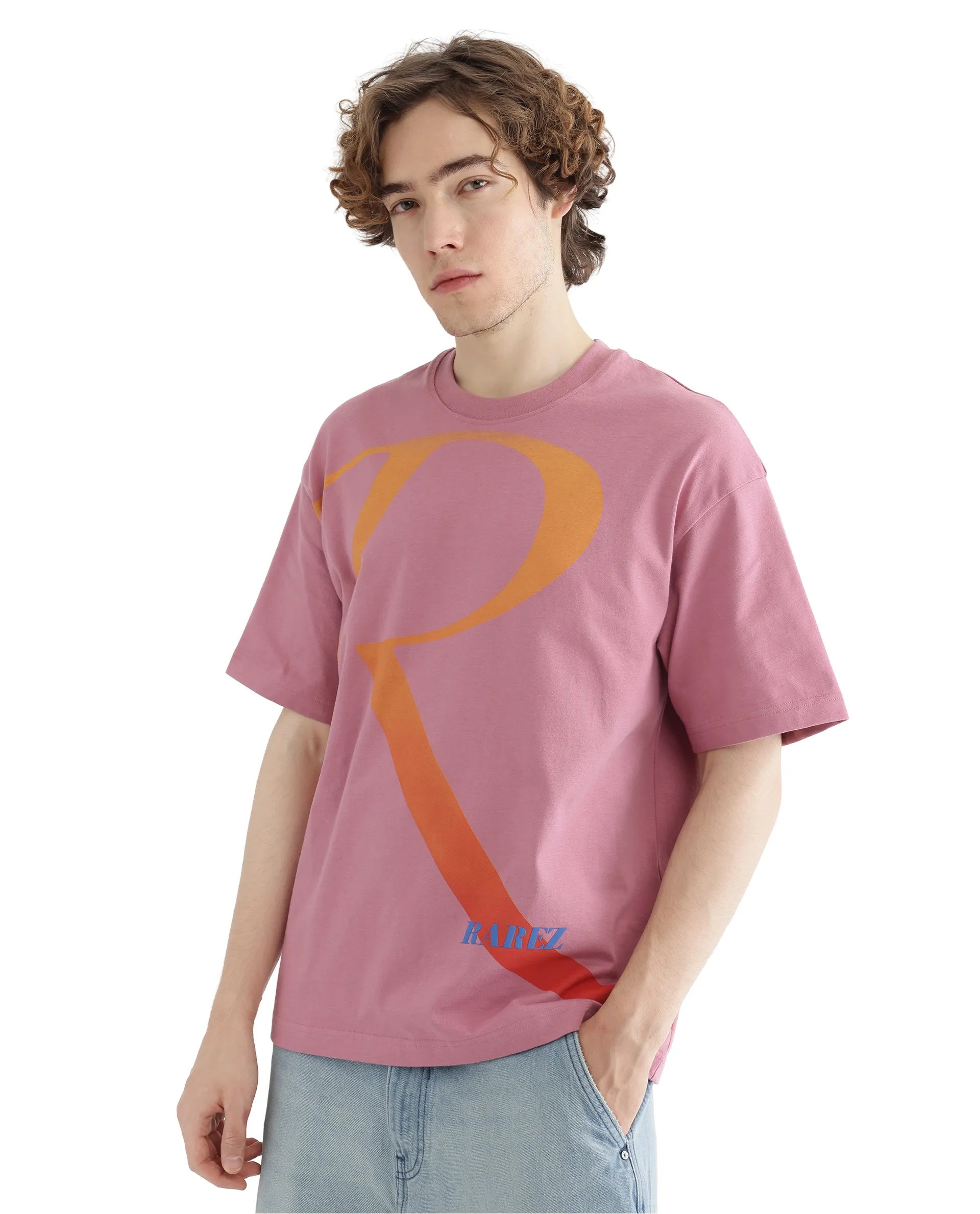 Rare Rabbit Men's Elzo Pink Cotton Ombre Oversized Fit Half Sleeve Crew Neck T-Shirt - Image 4
