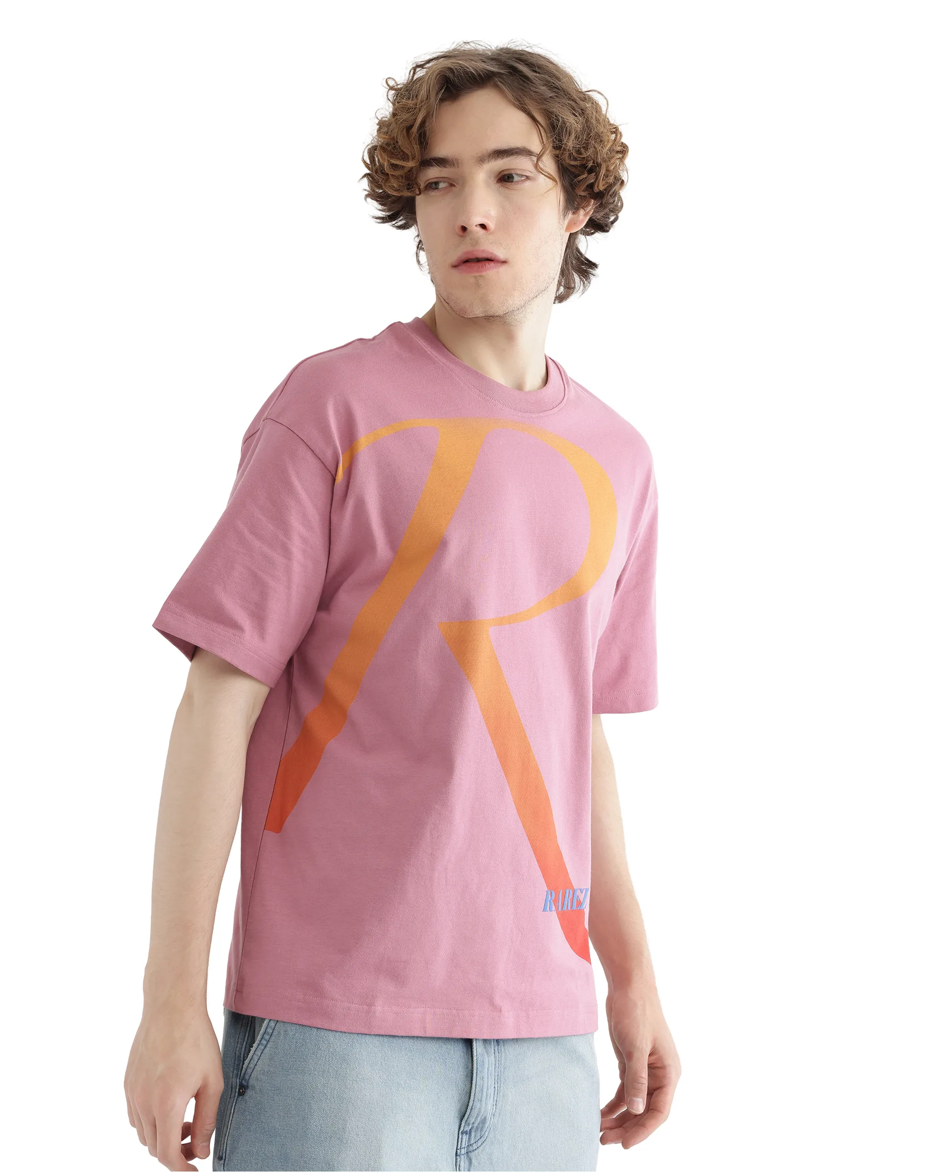 Rare Rabbit Men's Elzo Pink Cotton Ombre Oversized Fit Half Sleeve Crew Neck T-Shirt - Image 5