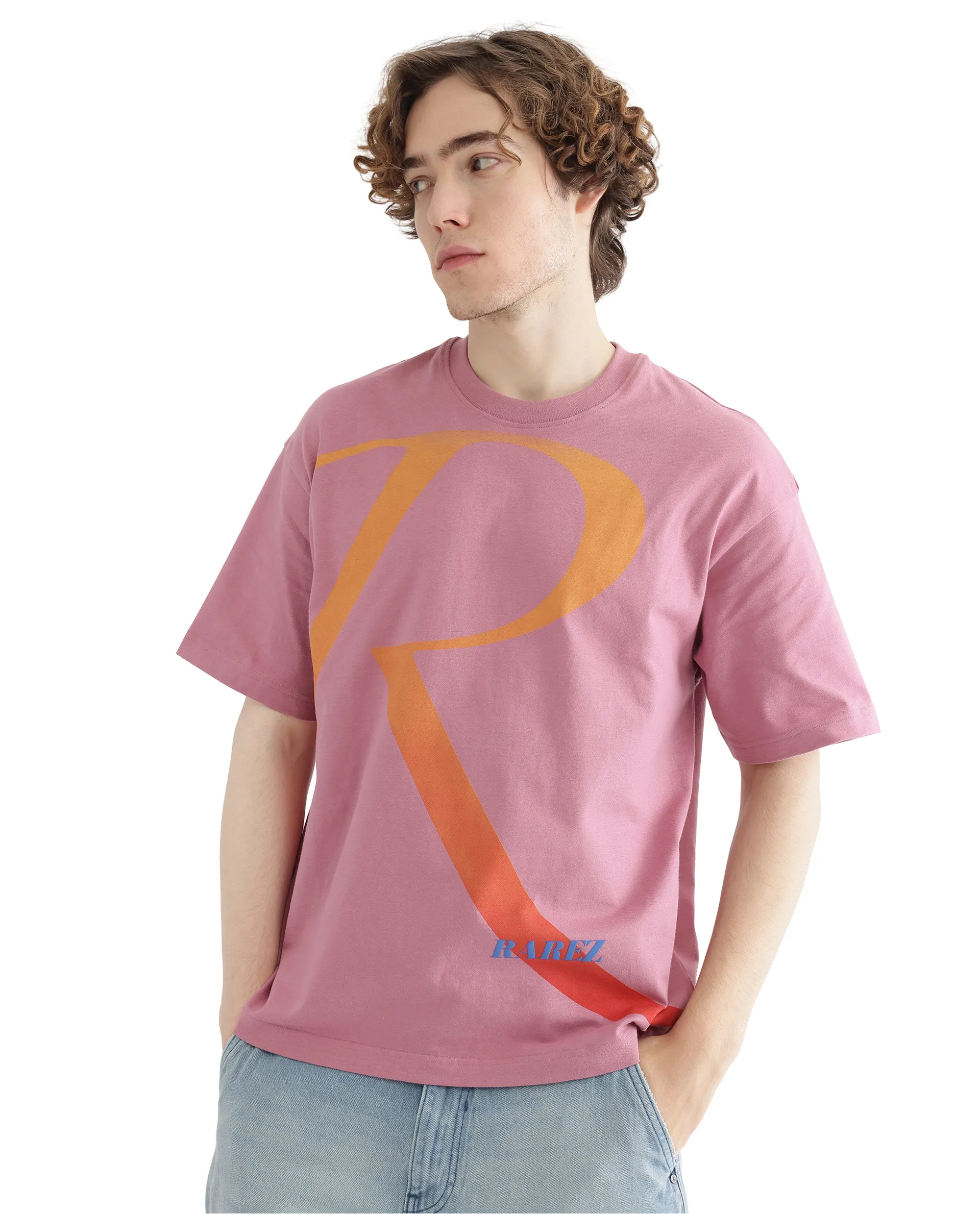 Rare Rabbit Men's Elzo Pink Cotton Ombre Oversized Fit Half Sleeve Crew Neck T-Shirt - Image 6
