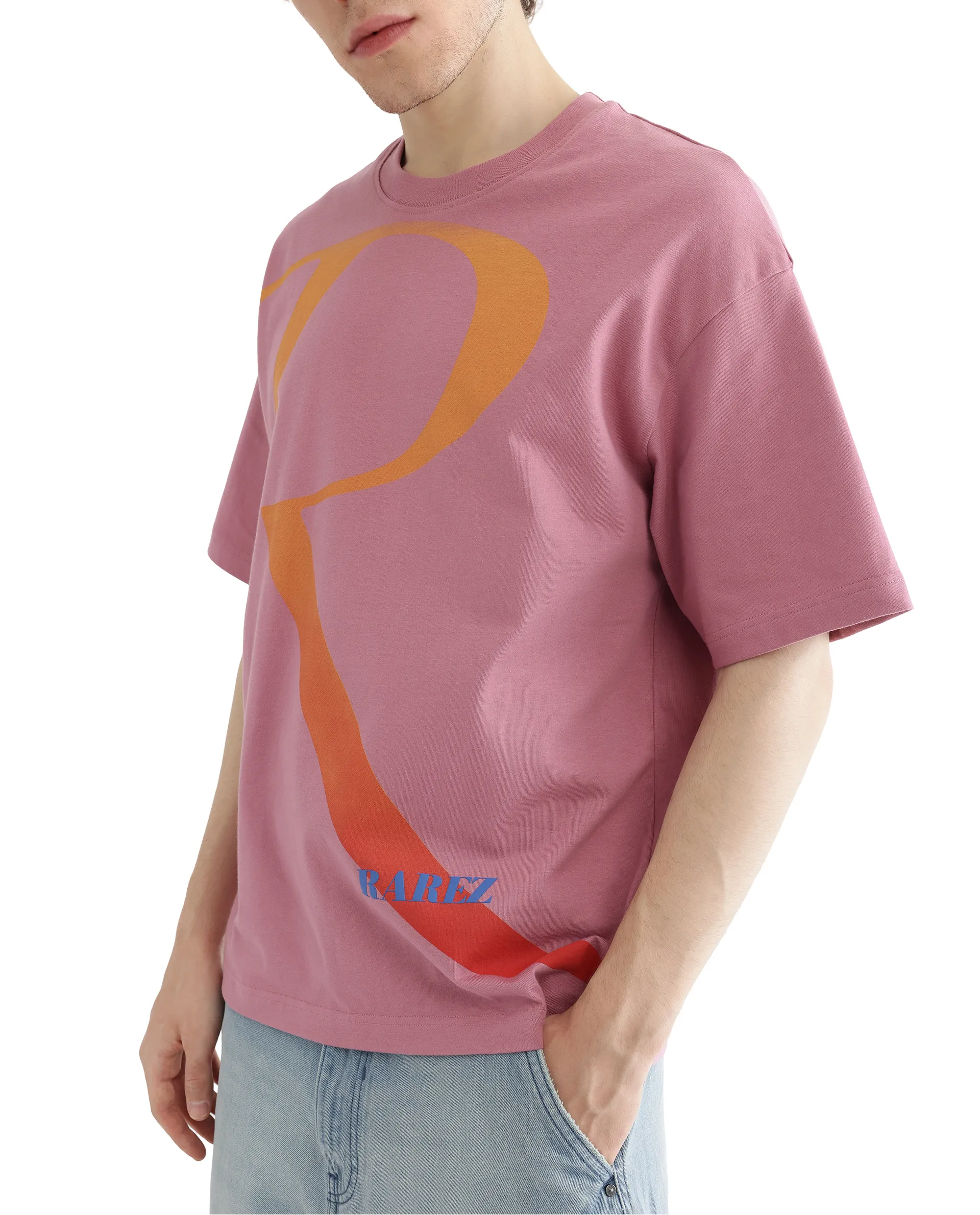 Rare Rabbit Men's Elzo Pink Cotton Ombre Oversized Fit Half Sleeve Crew Neck T-Shirt - Image 7