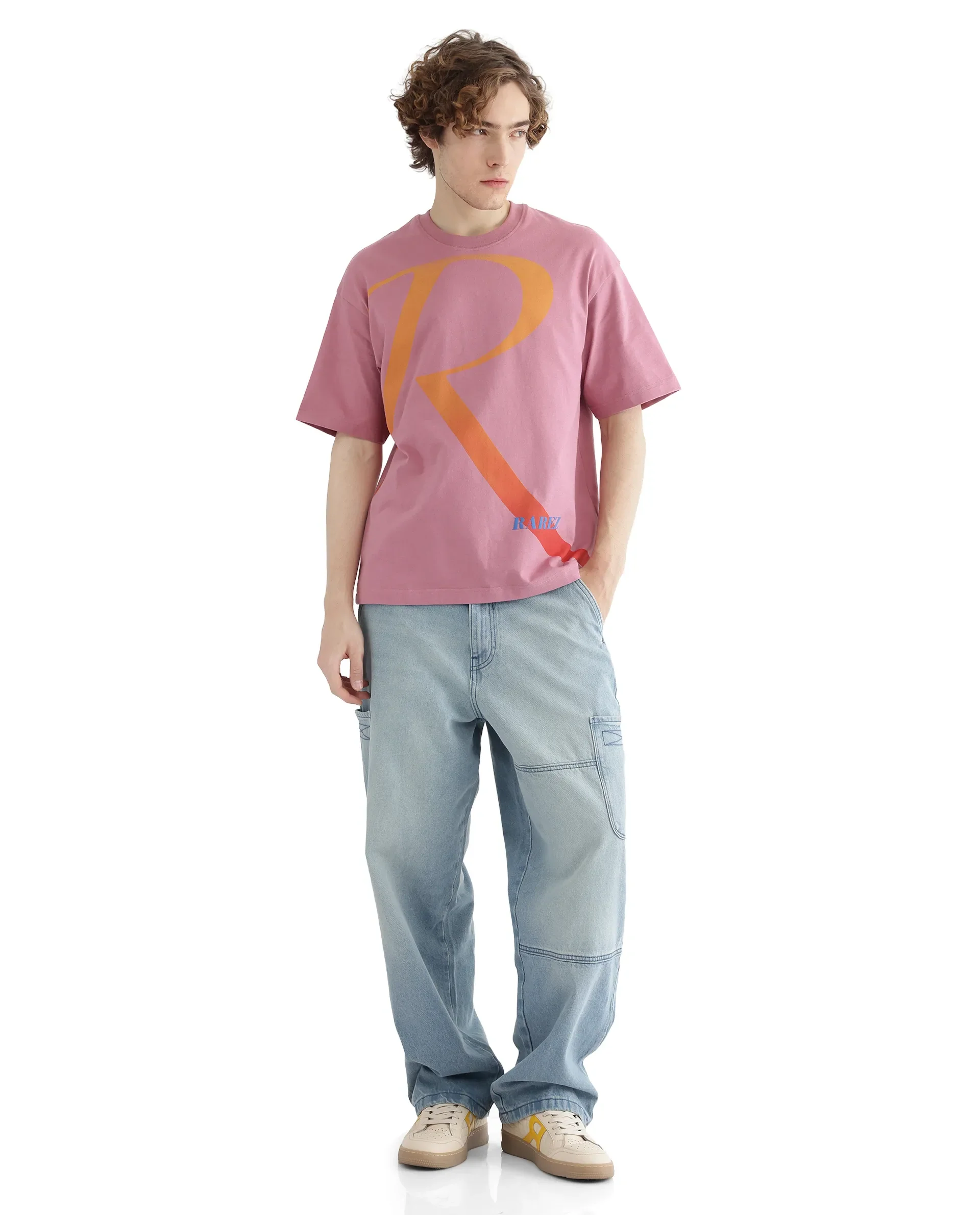 Rare Rabbit Men's Elzo Pink Cotton Ombre Oversized Fit Half Sleeve Crew Neck T-Shirt - Image 8