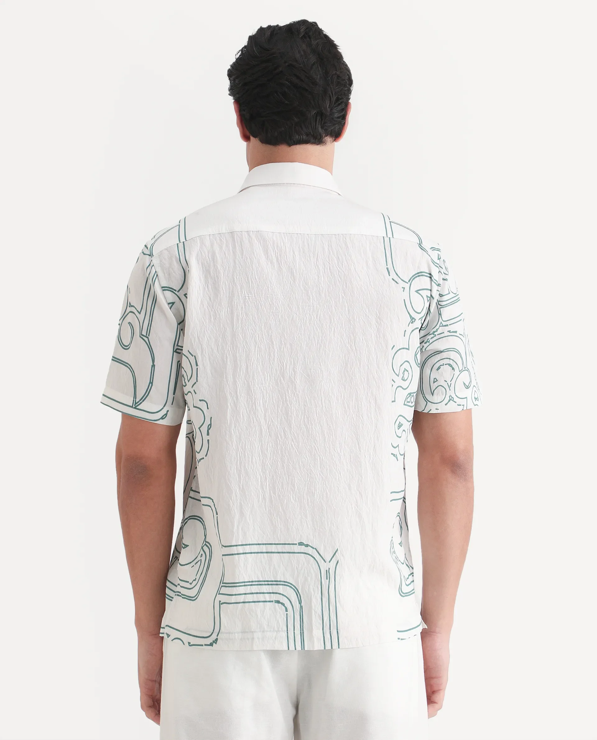 Rare Rabbit Men's Embi White Viscose Fabric Spread Collar Regular Fit Abstract Print Shirt - Image 7
