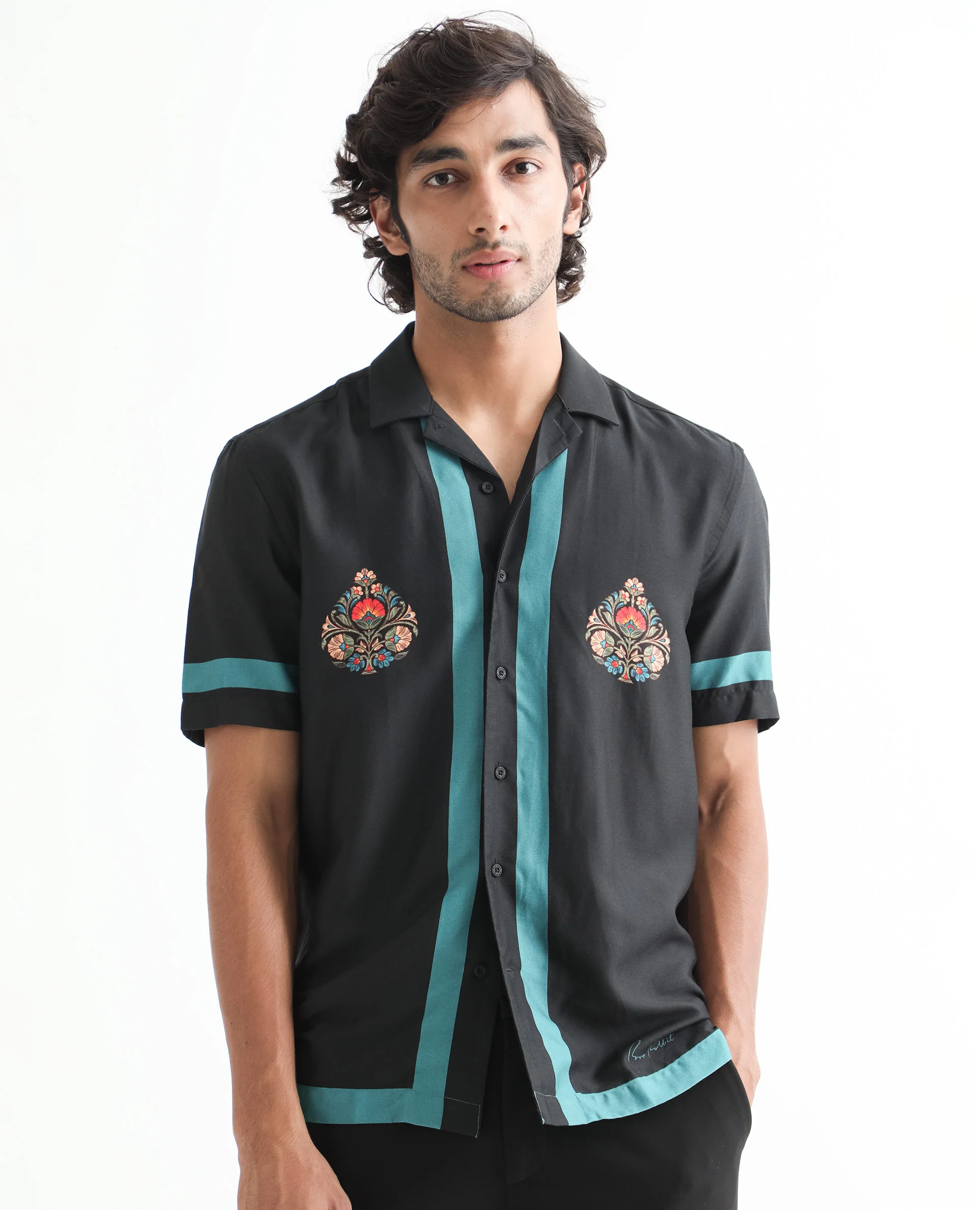 Rare Rabbit Men's Emble Black Modal Floral Print Regular Fit Half Sleeve Cuban Collar Shirt - Image 10