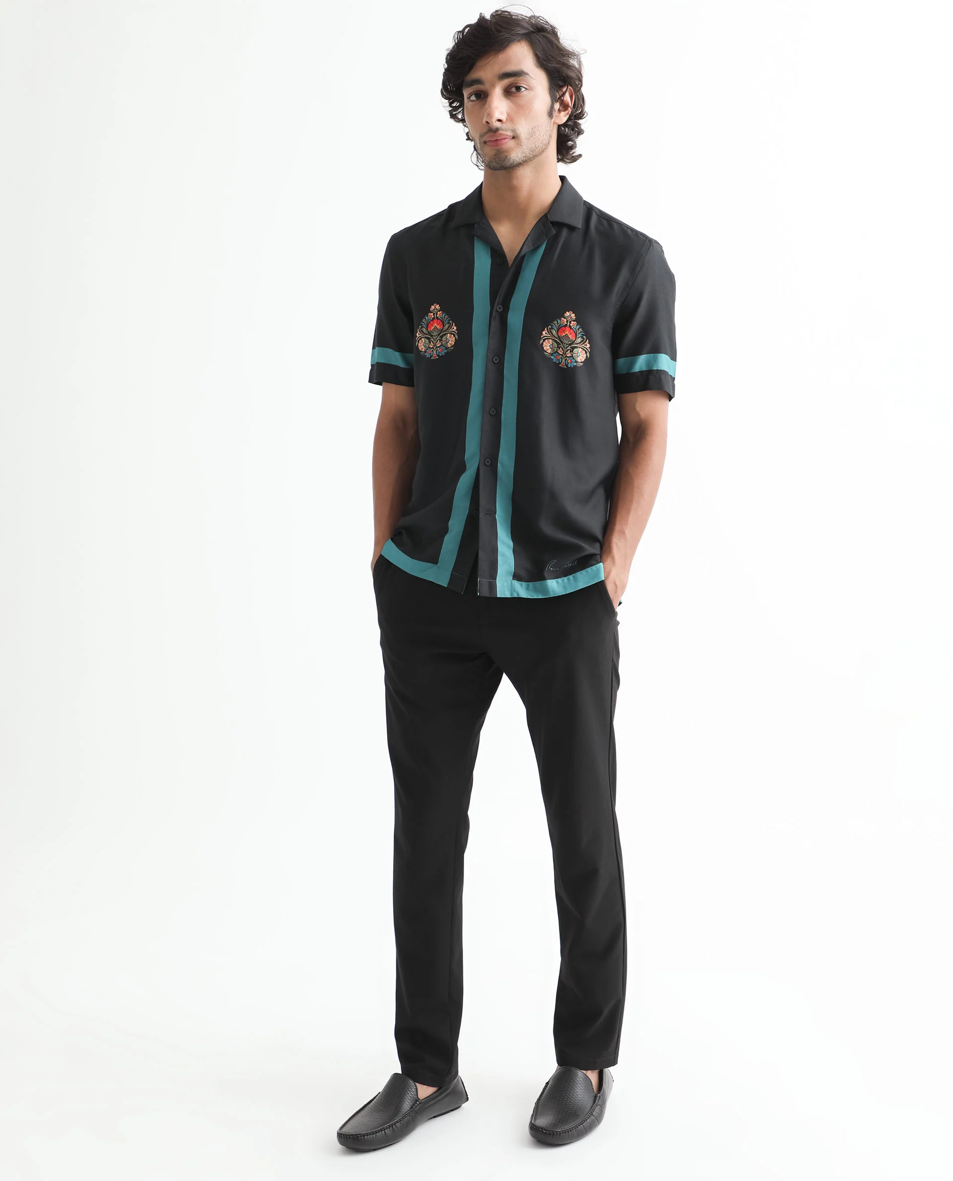 Rare Rabbit Men's Emble Black Modal Floral Print Regular Fit Half Sleeve Cuban Collar Shirt - Image 2