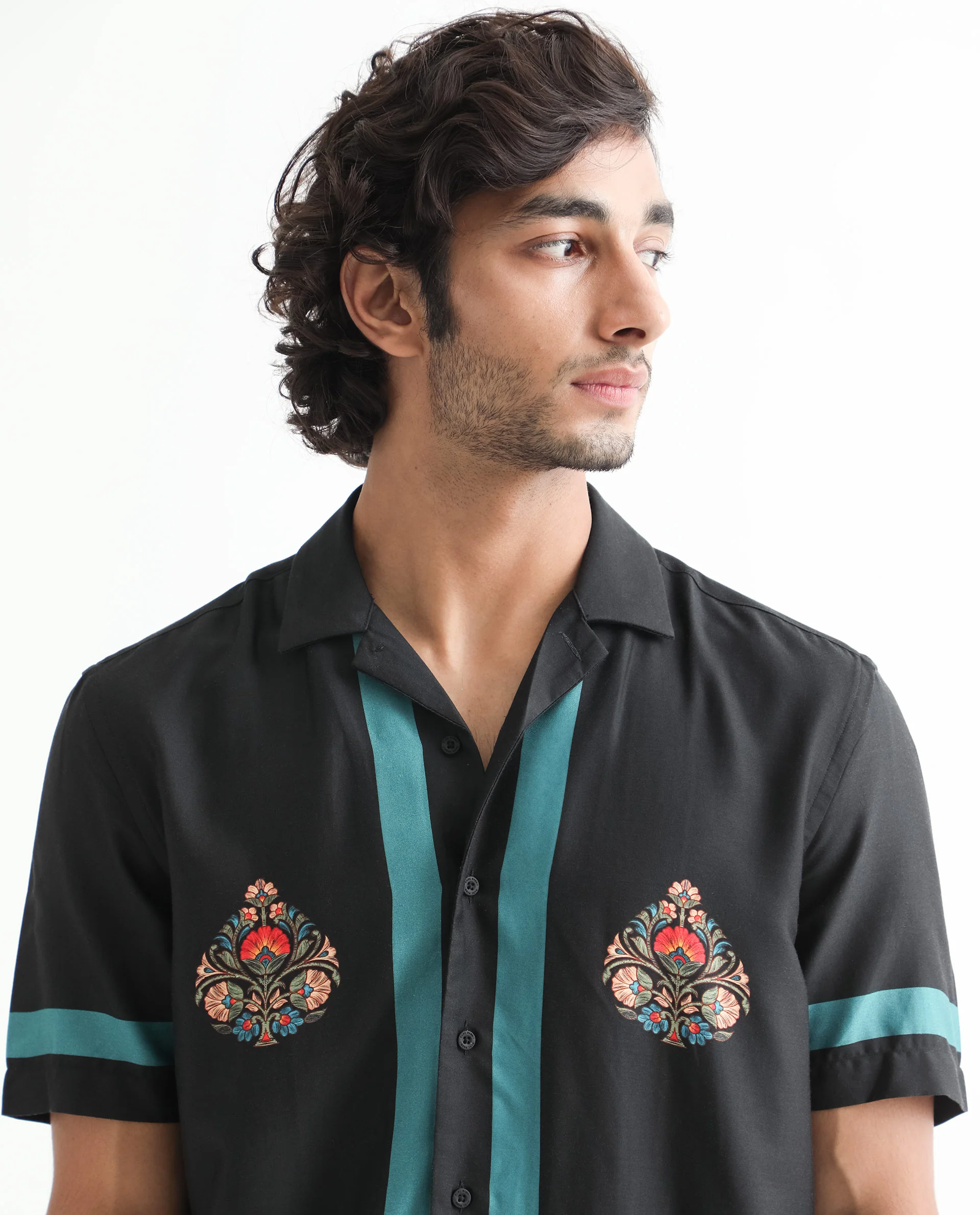 Rare Rabbit Men's Emble Black Modal Floral Print Regular Fit Half Sleeve Cuban Collar Shirt - Image 4