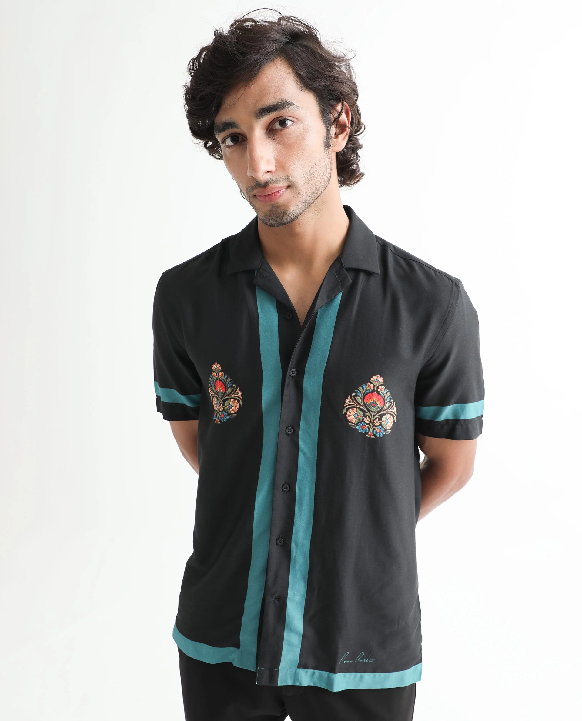 Rare Rabbit Men's Emble Black Modal Floral Print Regular Fit Half Sleeve Cuban Collar Shirt - Image 6