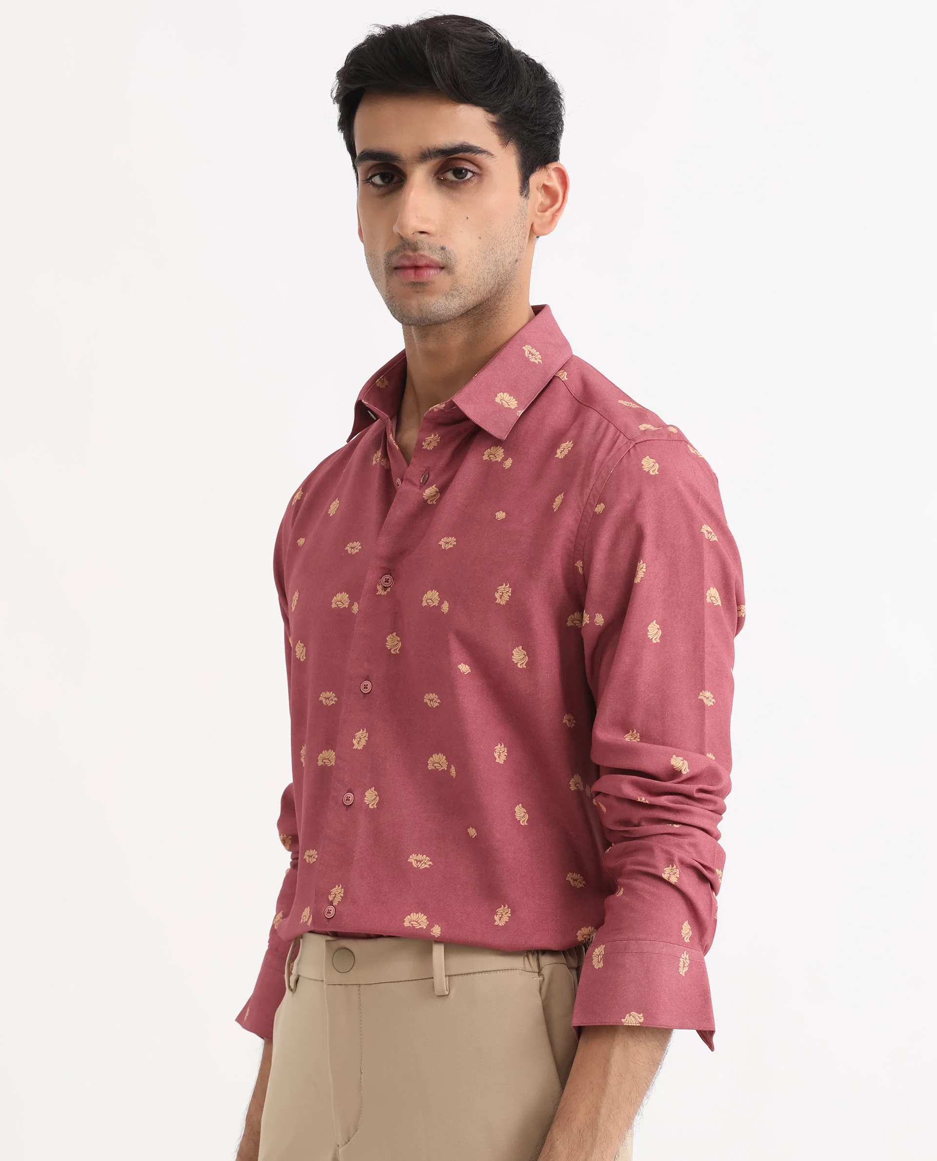Rare Rabbit Men's Embodee Red Cotton Floral Print Regular Fit Full Sleeve Collared Shirt - Image 3