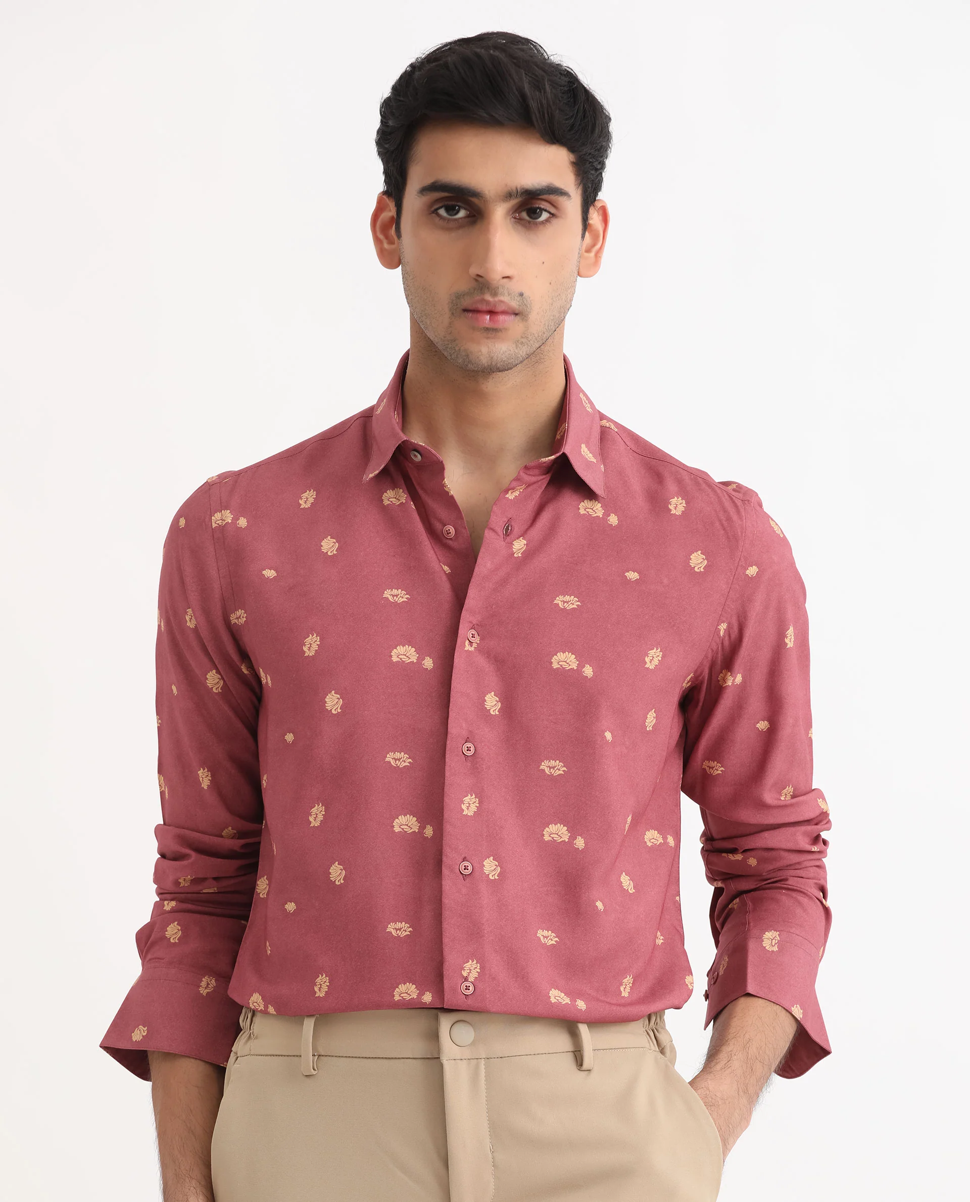 Rare Rabbit Men's Embodee Red Cotton Floral Print Regular Fit Full Sleeve Collared Shirt - Image 6