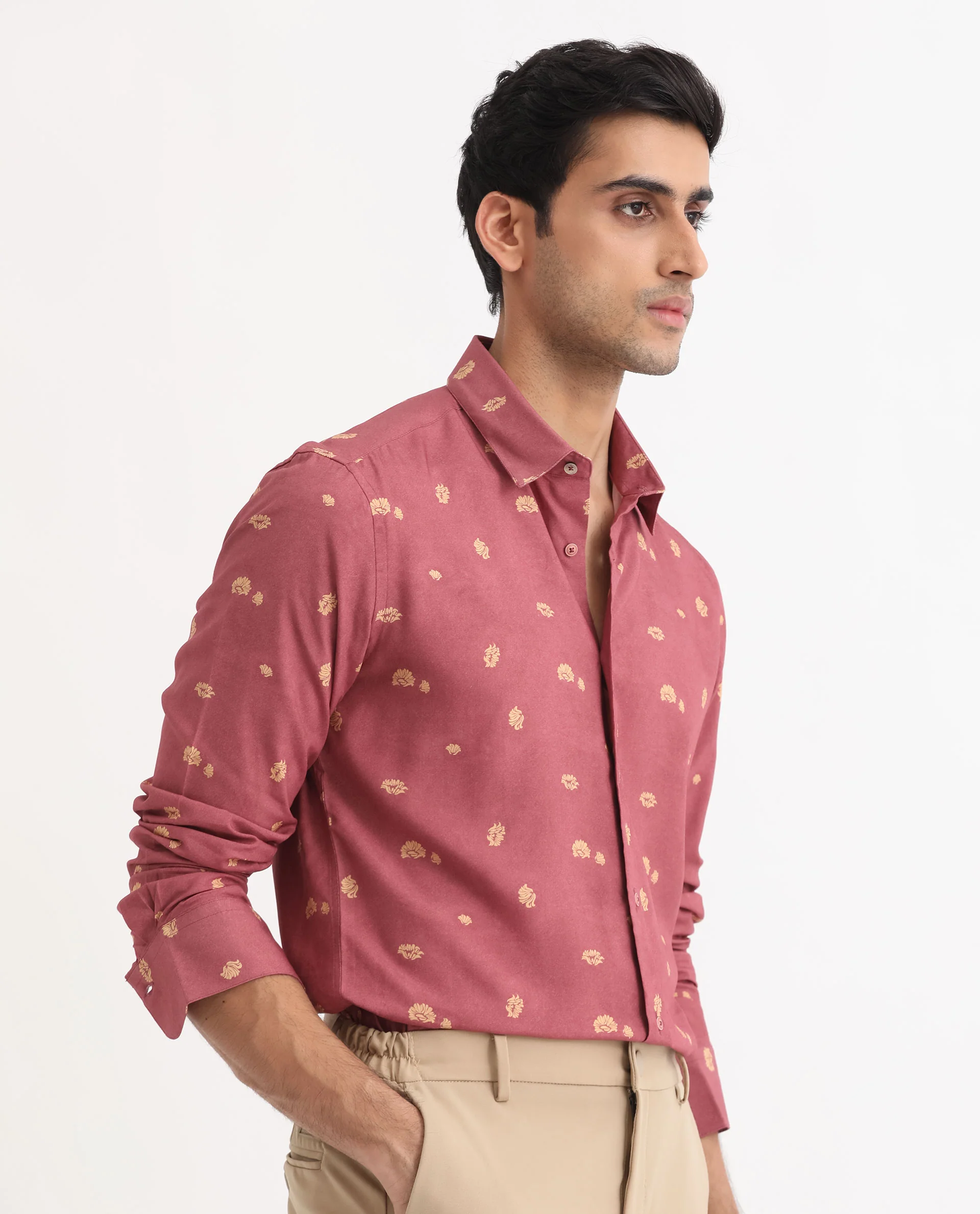 Rare Rabbit Men's Embodee Red Cotton Floral Print Regular Fit Full Sleeve Collared Shirt - Image 7