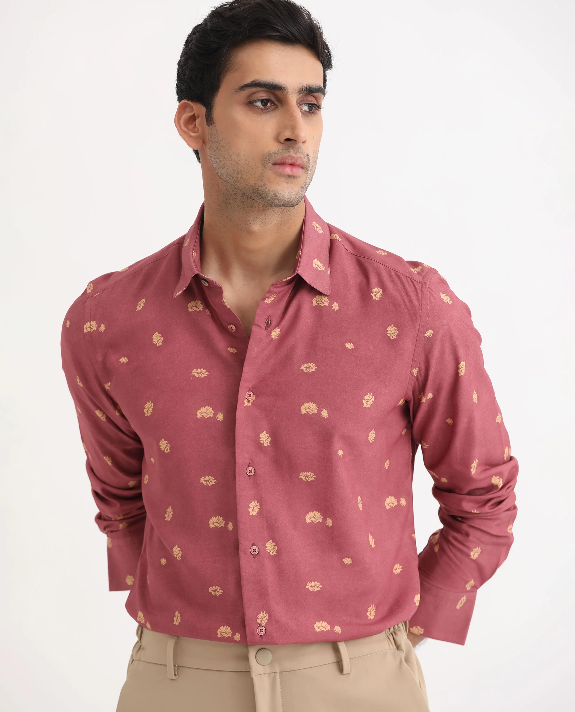 Rare Rabbit Men's Embodee Red Cotton Floral Print Regular Fit Full Sleeve Collared Shirt - Image 9