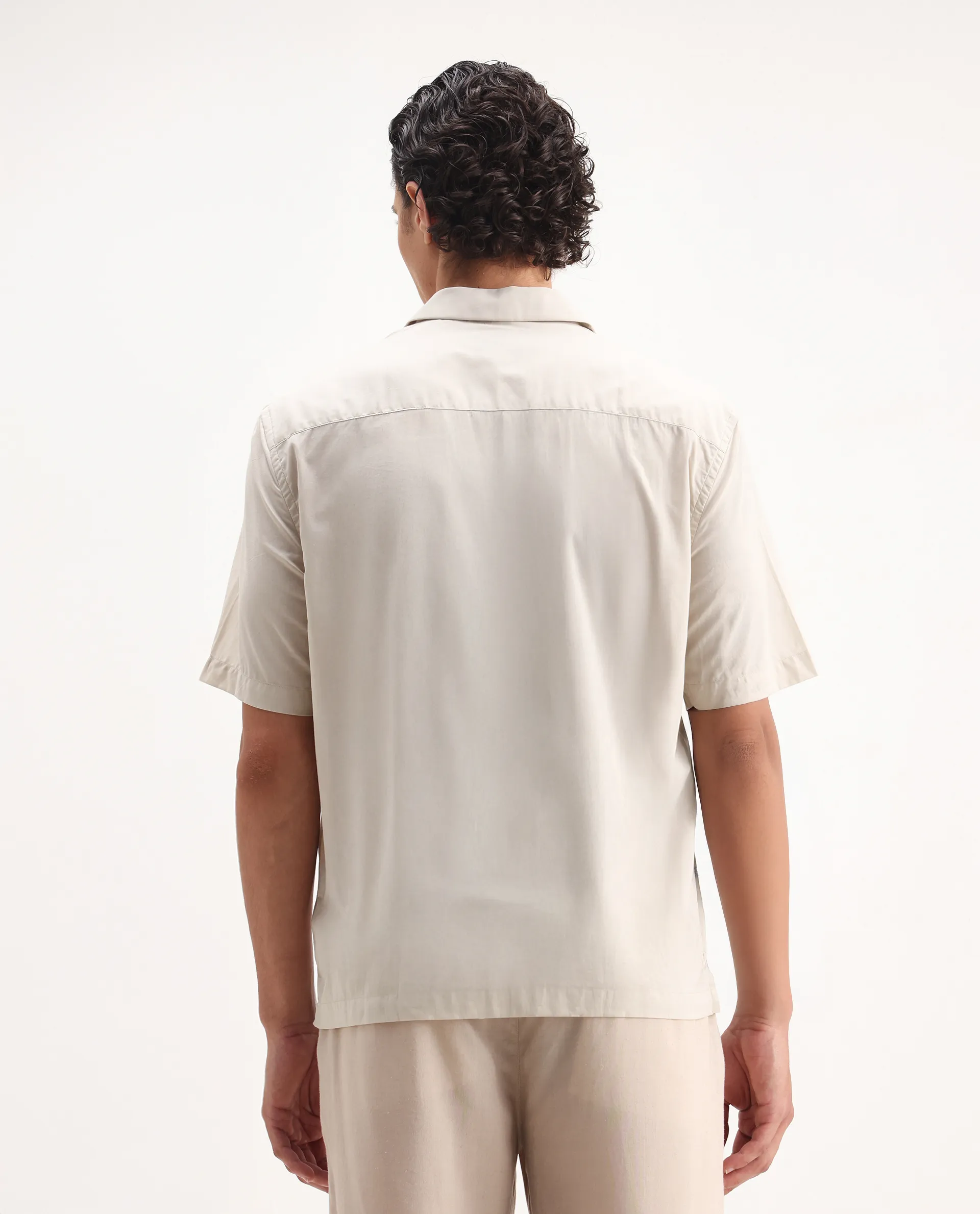 Rare Rabbit Men's Embomo Beige Cotton Embroidered Boxy Fit Half Sleeve Collared Shirt - Image 7