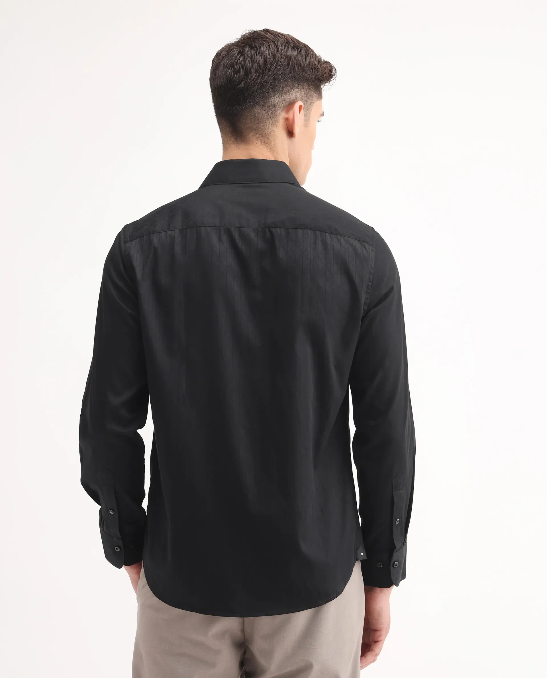 Rare Rabbit Men's Embon Black Cotton Jacquard Regular Fit Full Sleeve Collared Shirt - Image 10