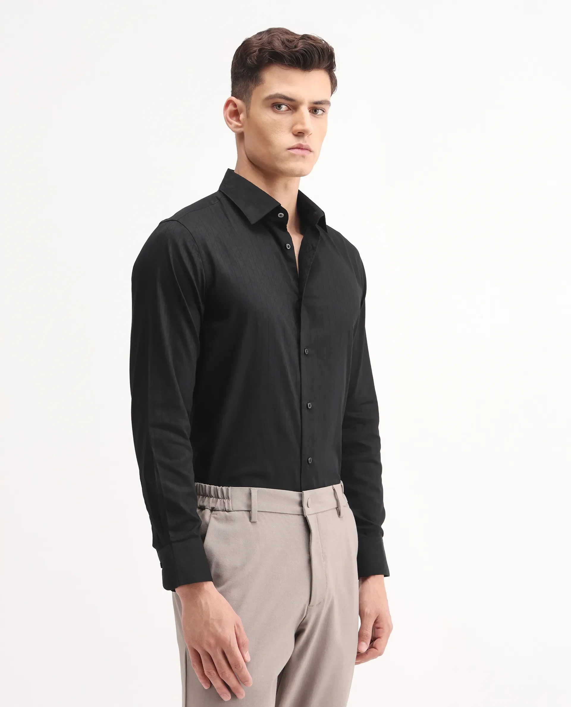 Rare Rabbit Men's Embon Black Cotton Jacquard Regular Fit Full Sleeve Collared Shirt - Image 12