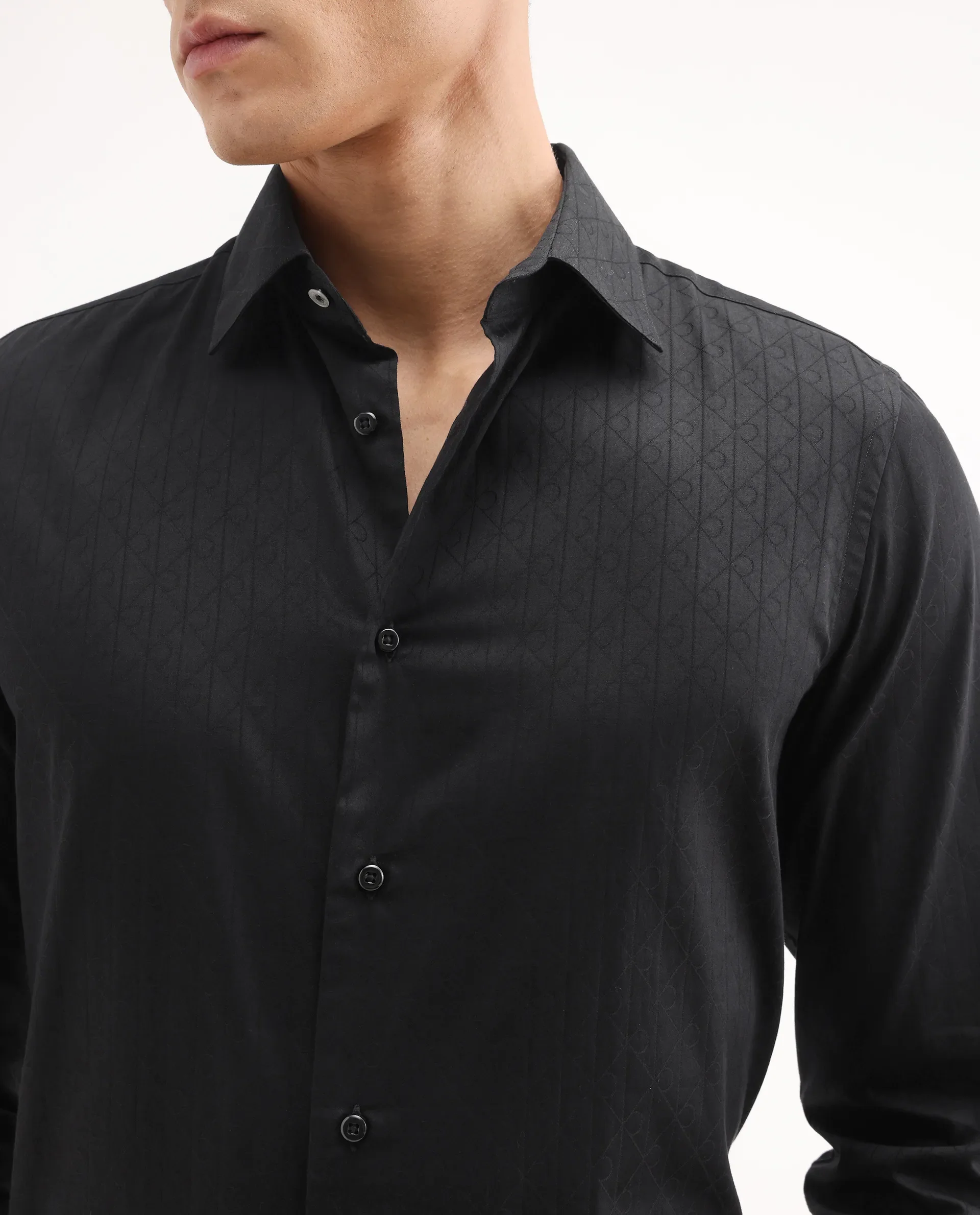 Rare Rabbit Men's Embon Black Cotton Jacquard Regular Fit Full Sleeve Collared Shirt - Image 3