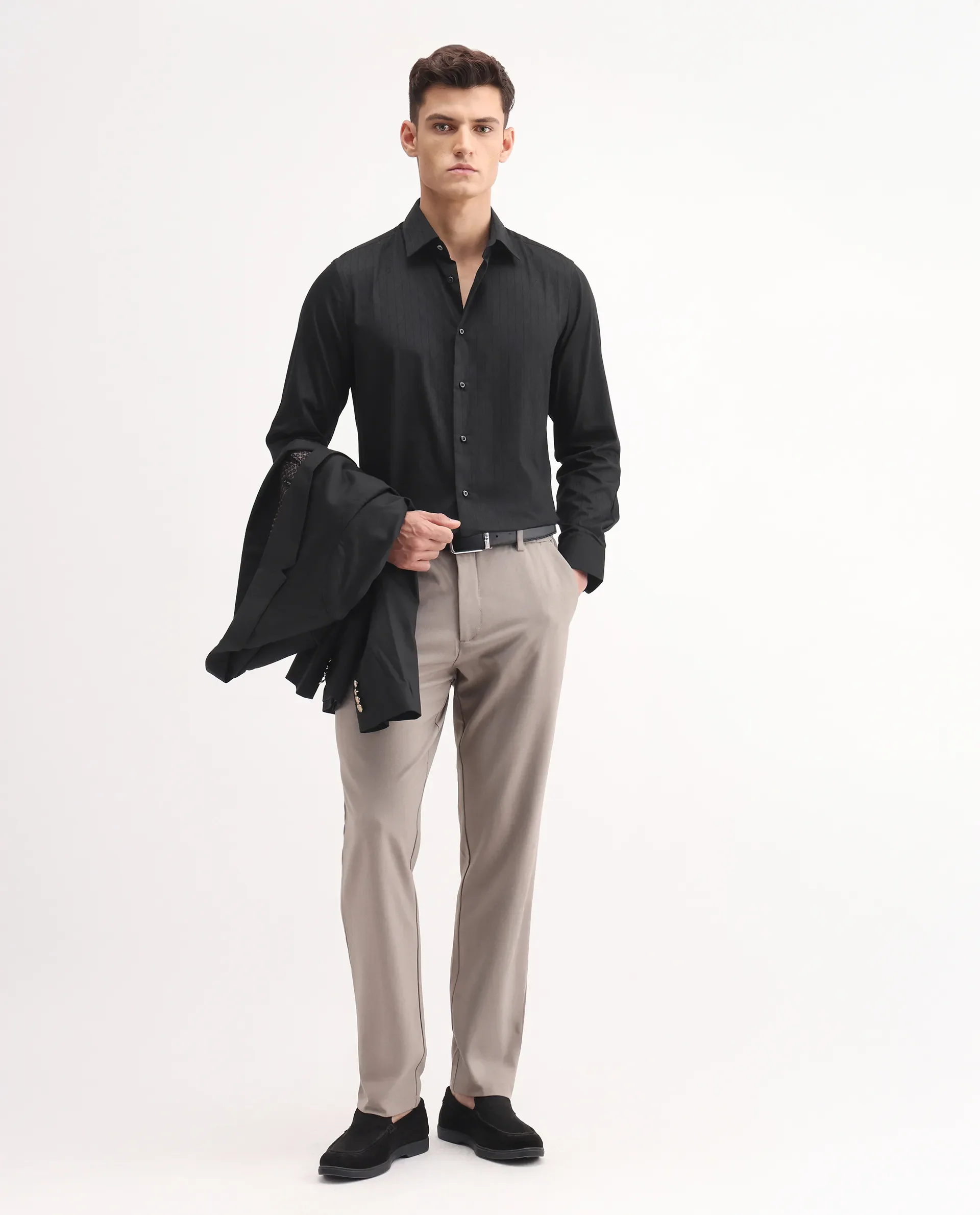 Rare Rabbit Men's Embon Black Cotton Jacquard Regular Fit Full Sleeve Collared Shirt - Image 4
