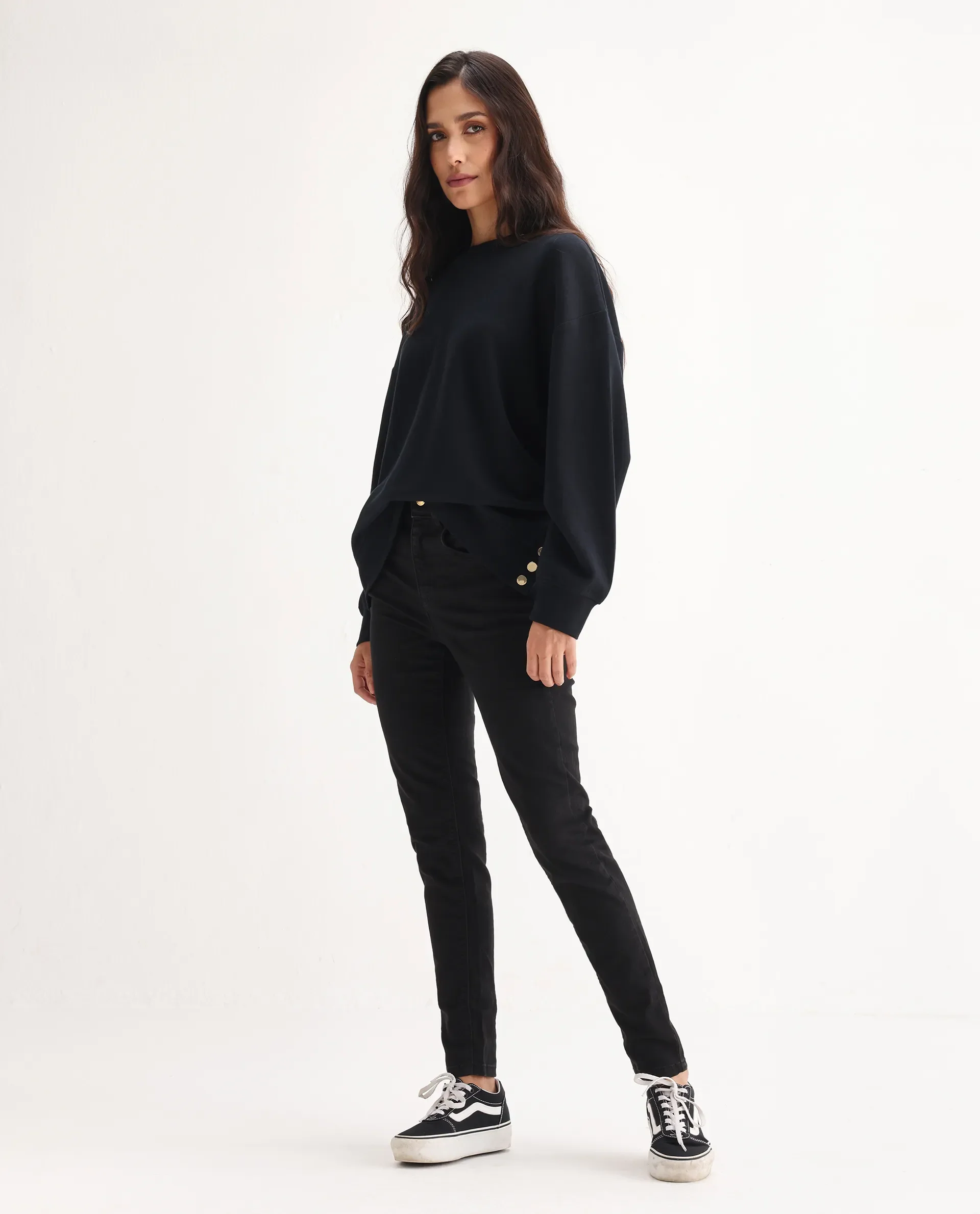 Rareism Women's Emerald Black Cotton Blend Plain Ankle Length Slim Fit Jeans - Image 7