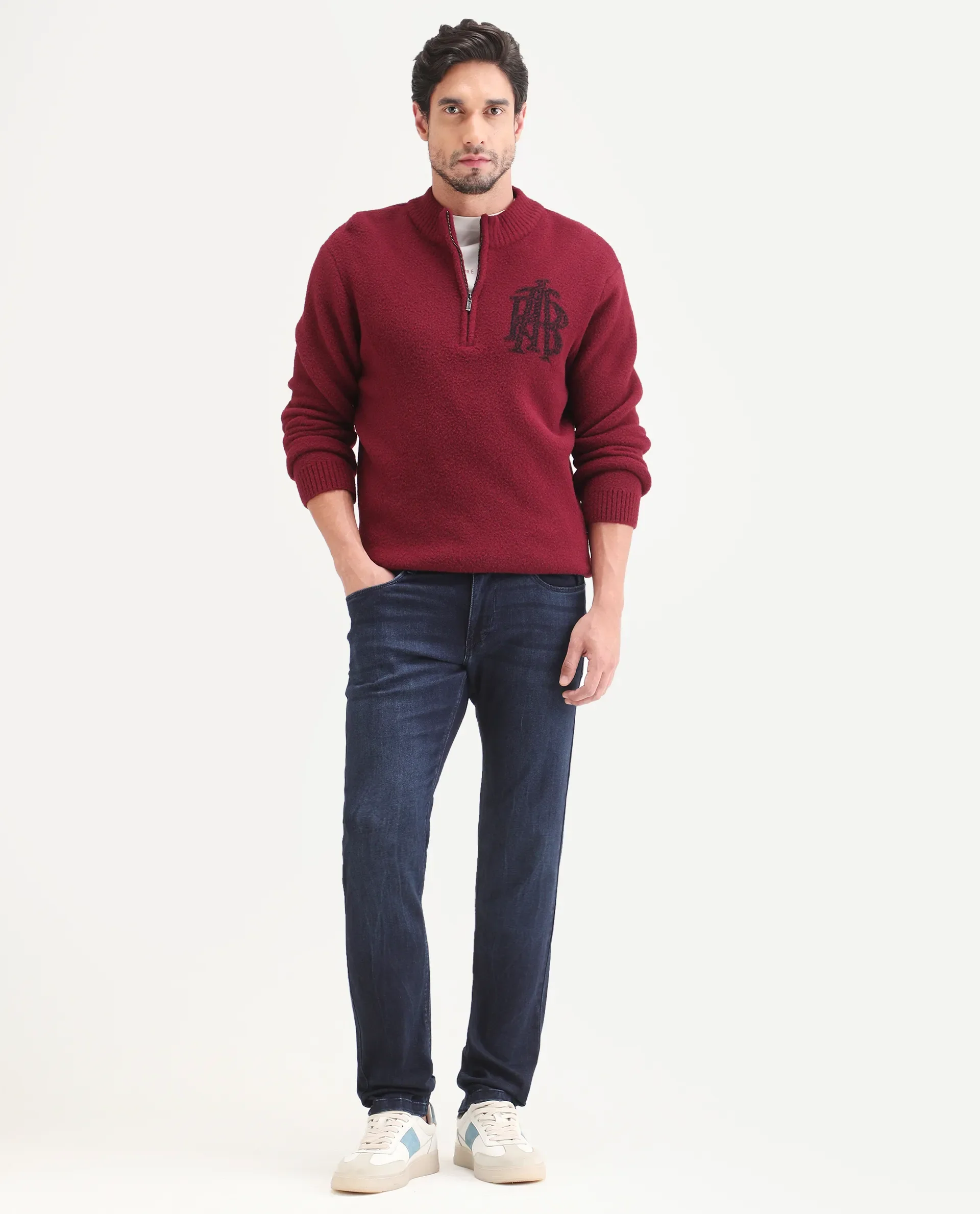 Rare Rabbit Men's Emil 26 Blue Cotton Blend Hawk Slim Fit Plain Jeans - Image 4