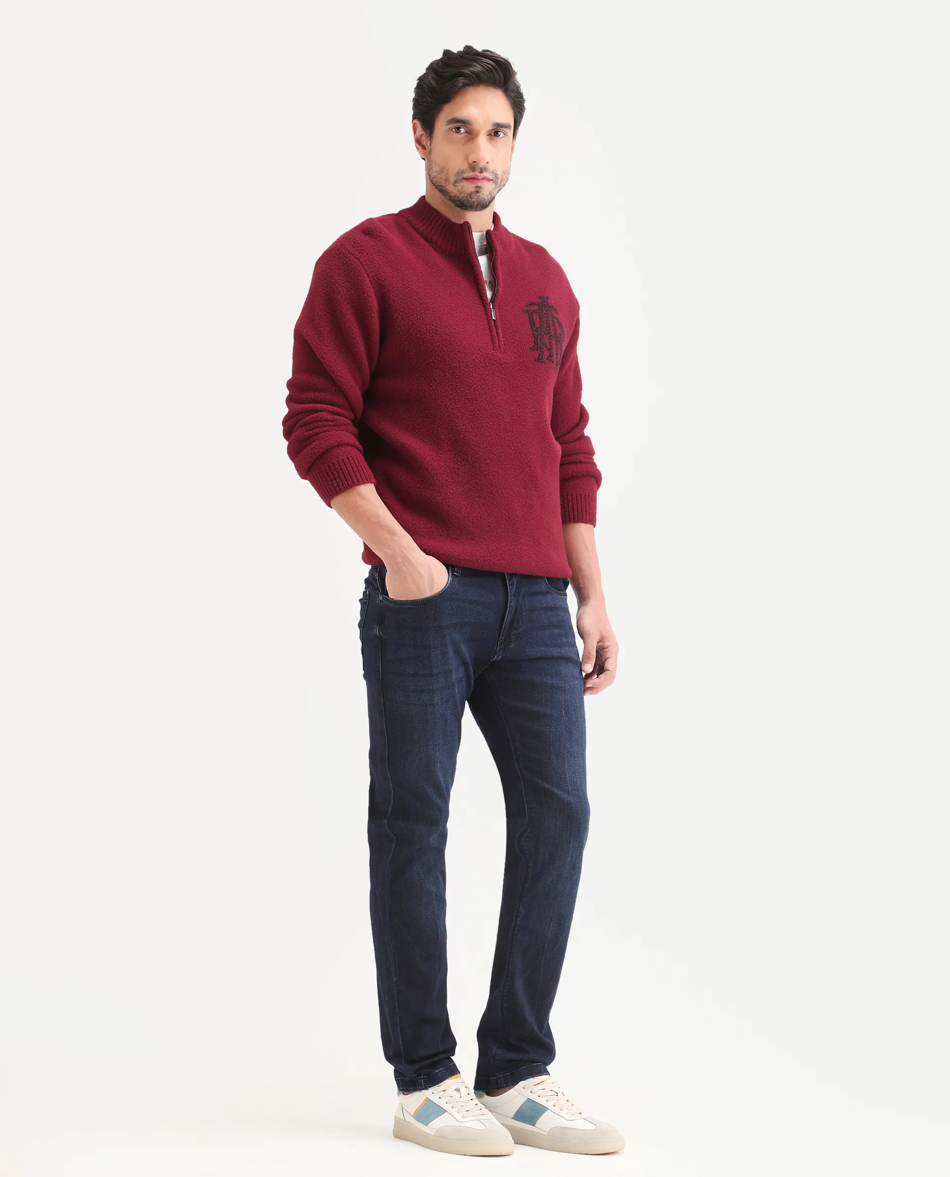 Rare Rabbit Men's Emil 26 Blue Cotton Blend Hawk Slim Fit Plain Jeans - Image 5