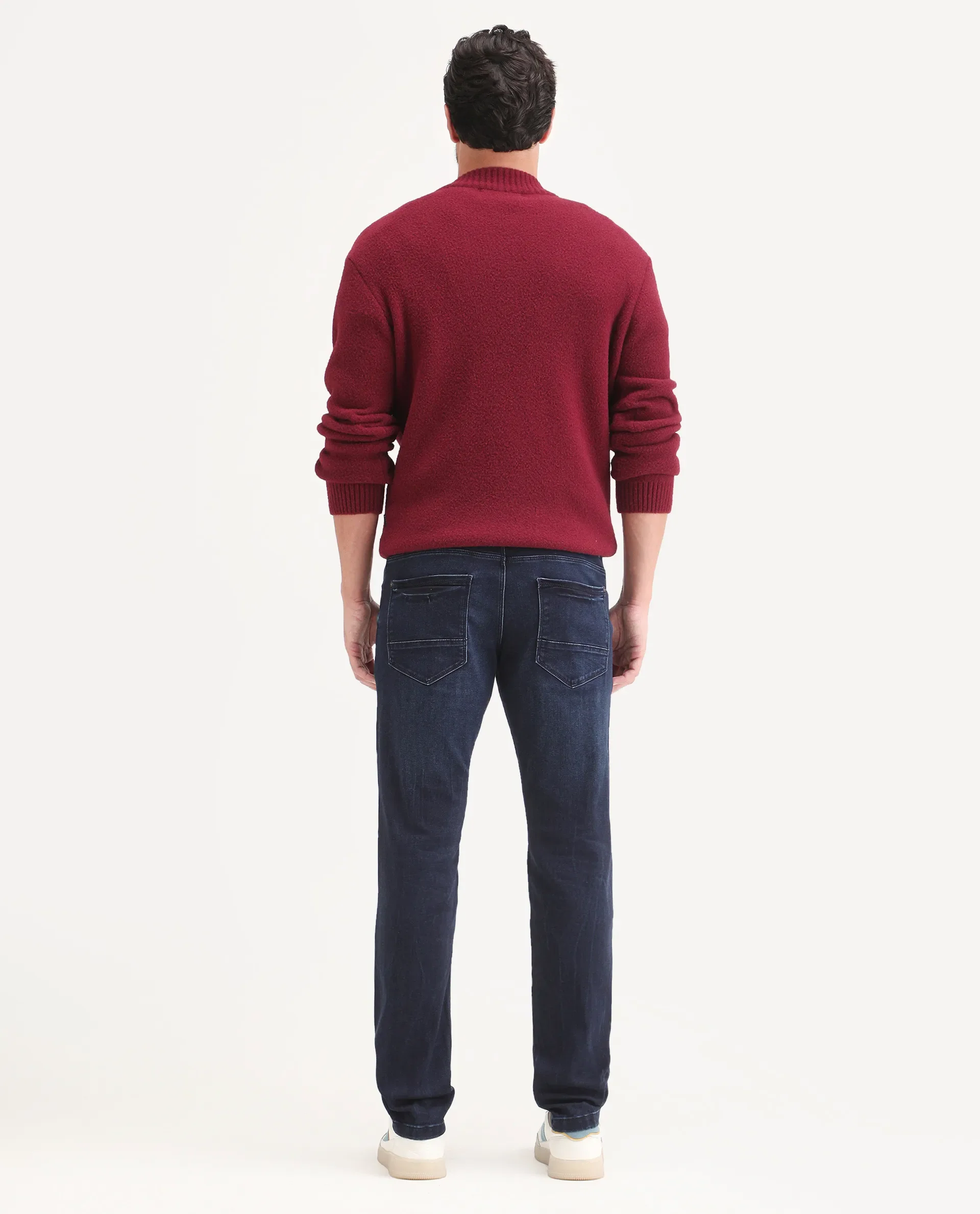 Rare Rabbit Men's Emil 26 Blue Cotton Blend Hawk Slim Fit Plain Jeans - Image 9