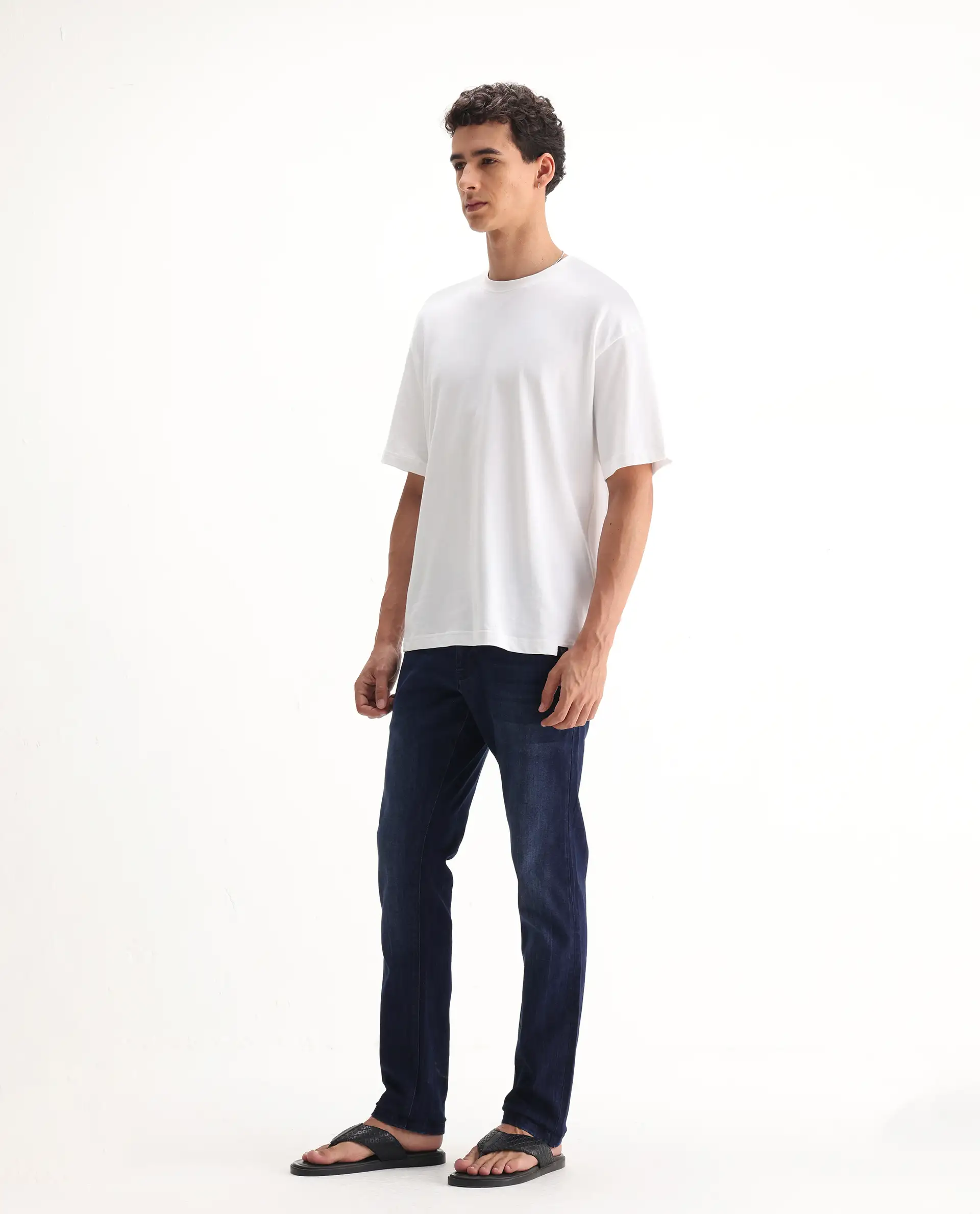 Rare Rabbit Men's Emil Dark Blue Cotton Blend Plain Hawk Slim Fit Jeans - Image 4
