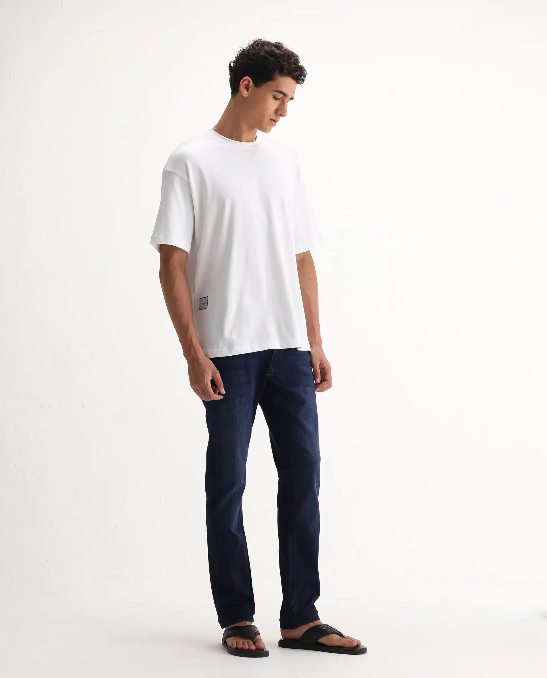 Rare Rabbit Men's Emil Dark Blue Cotton Blend Plain Hawk Slim Fit Jeans - Image 5
