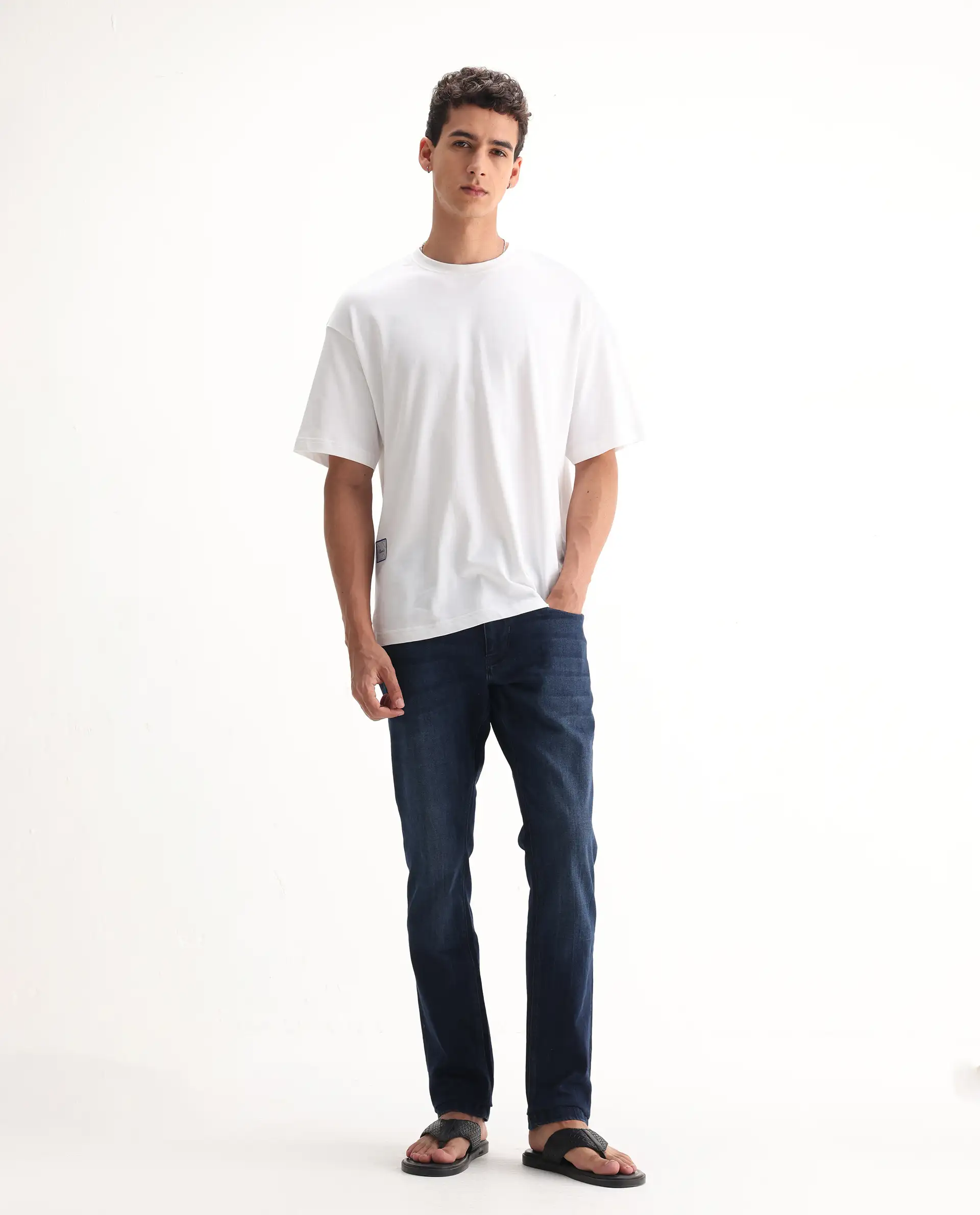 Rare Rabbit Men's Emil Dark Blue Cotton Blend Plain Hawk Slim Fit Jeans - Image 7