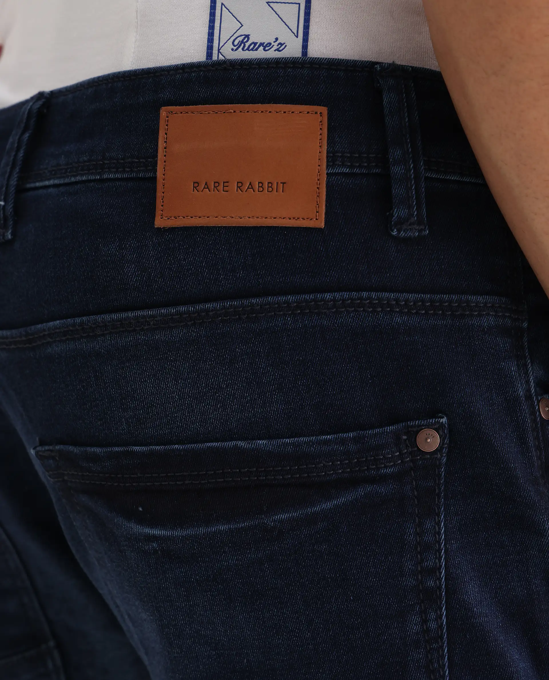 Rare Rabbit Men's Emil Dark Blue Cotton Blend Plain Hawk Slim Fit Jeans - Image 8