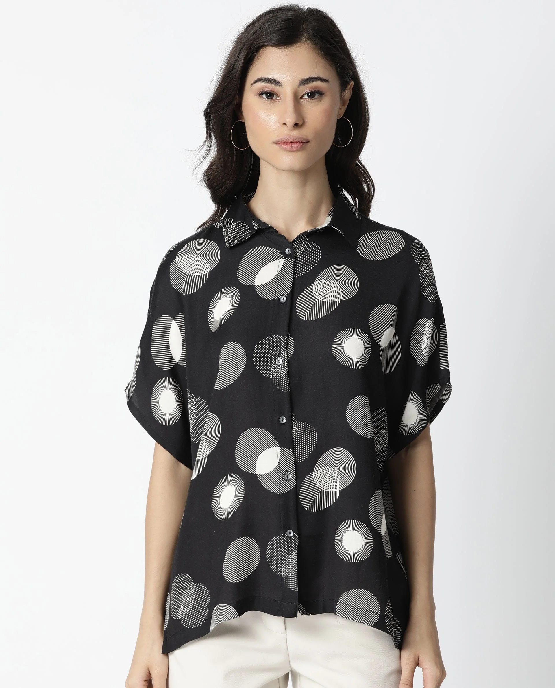 Rareism Women Emile Black Top Short Sleeves Printed - Image 2
