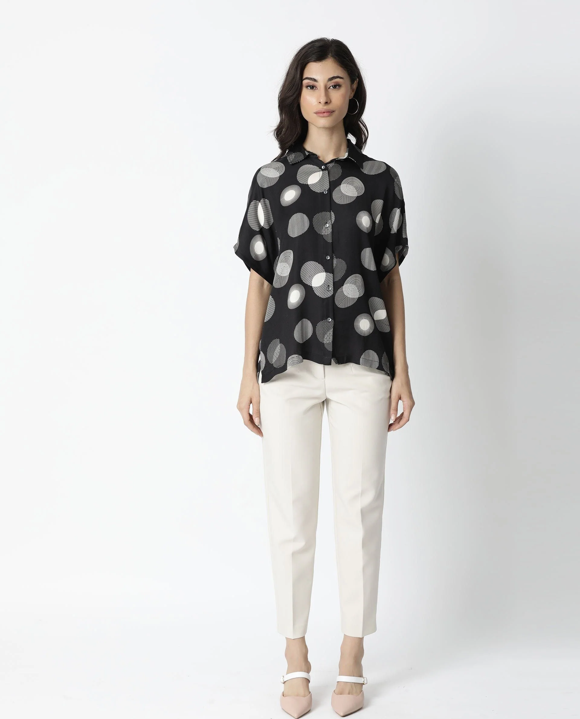 Rareism Women Emile Black Top Short Sleeves Printed - Image 3