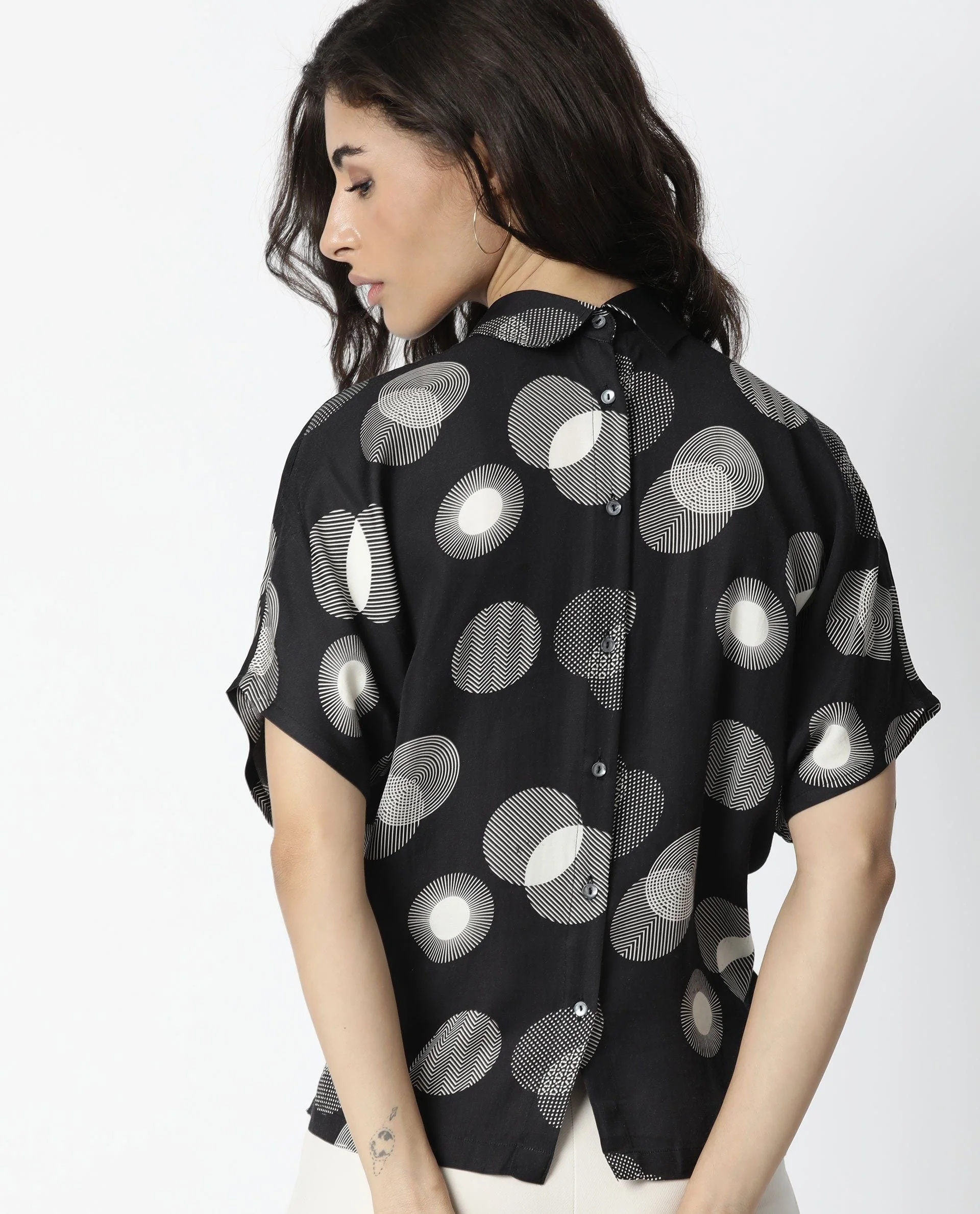 Rareism Women Emile Black Top Short Sleeves Printed - Image 4