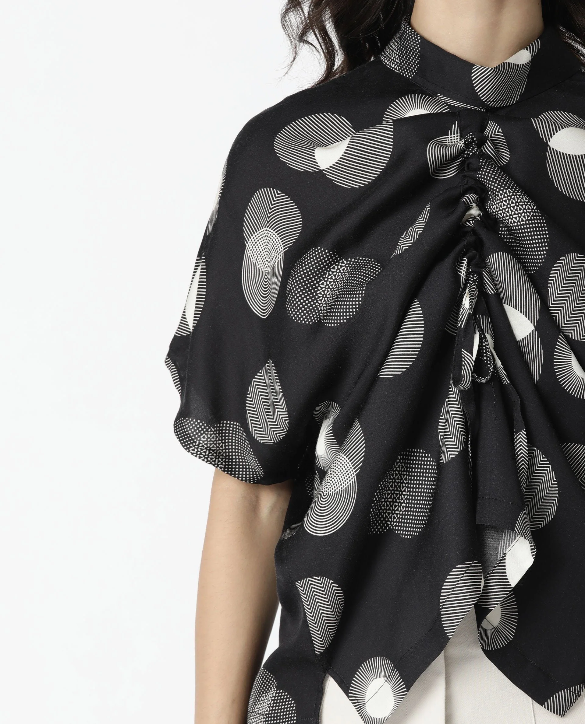 Rareism Women Emile Black Top Short Sleeves Printed - Image 5