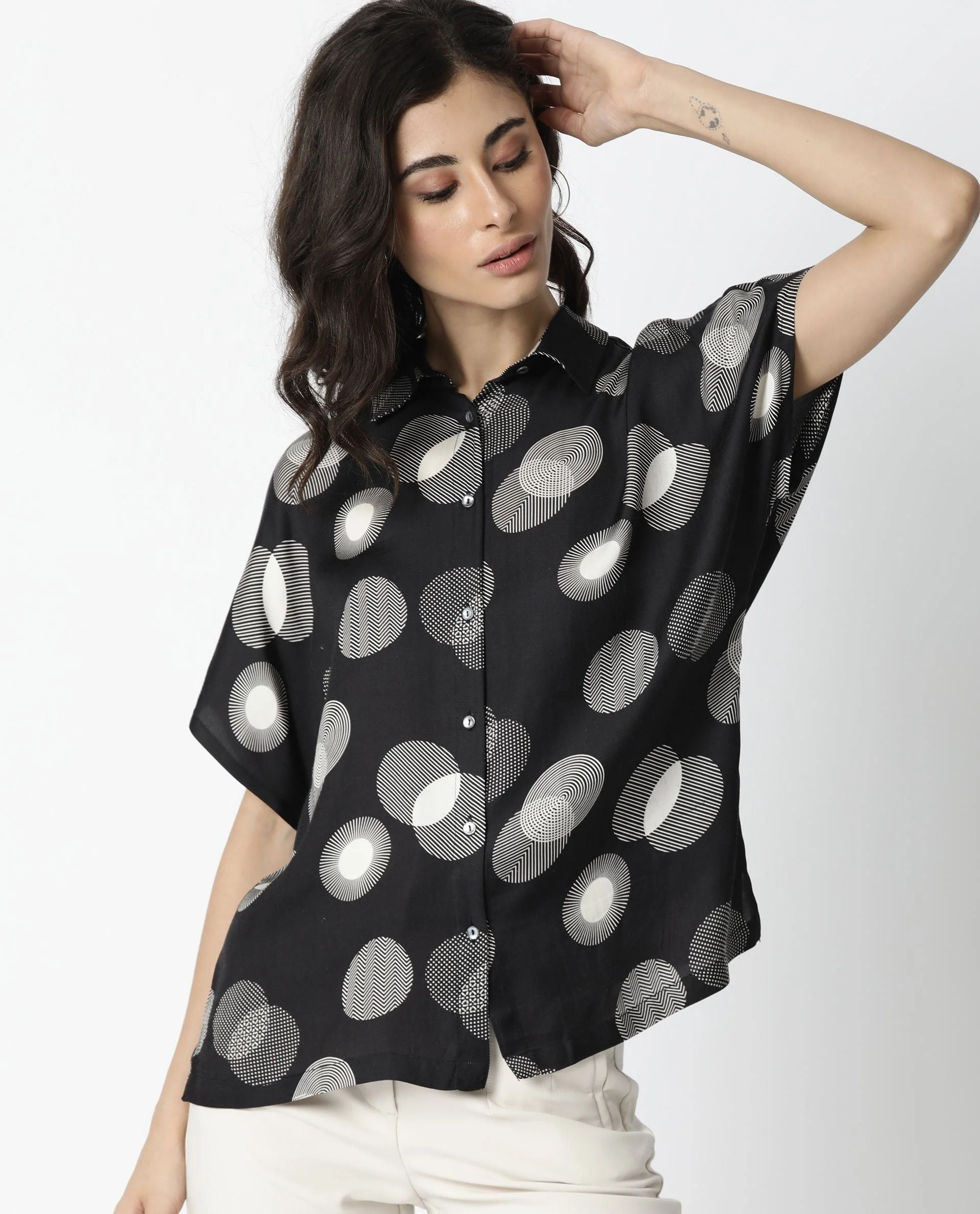 Rareism Women Emile Black Top Short Sleeves Printed - Image 7