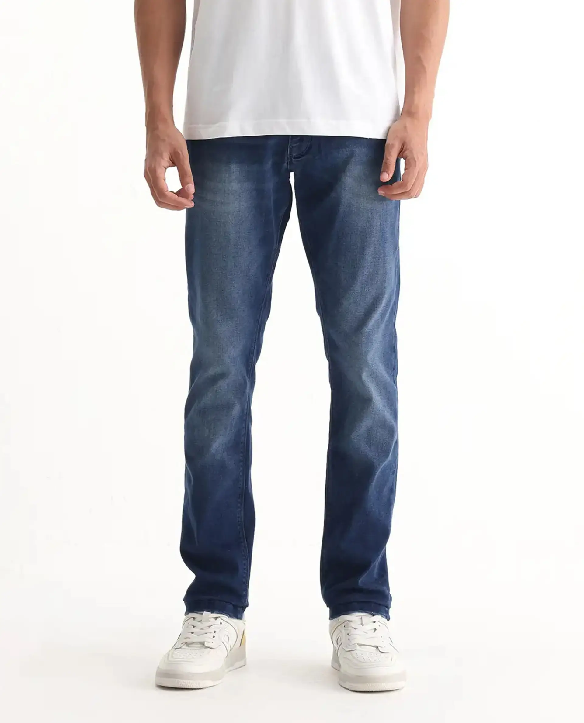 Rare Rabbit Men's Emilem Light Blue Cotton Blend Plain Hawk Slim Fit Jeans - Image 10