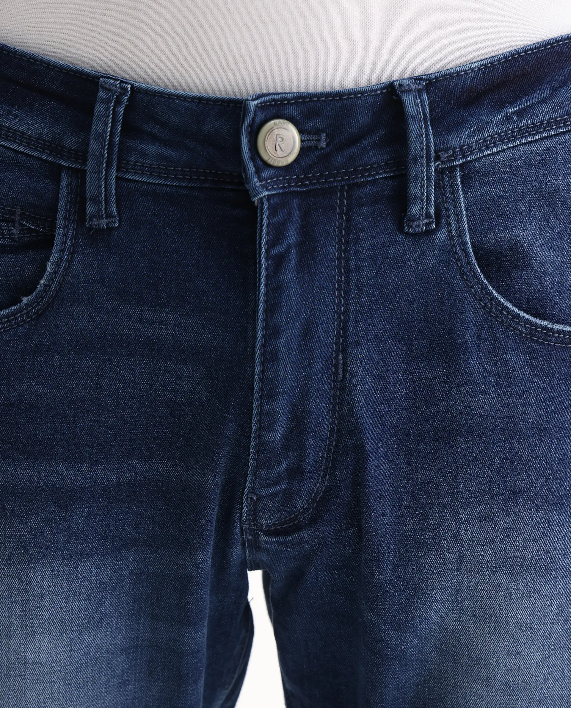Rare Rabbit Men's Emilem Light Blue Cotton Blend Plain Hawk Slim Fit Jeans - Image 3