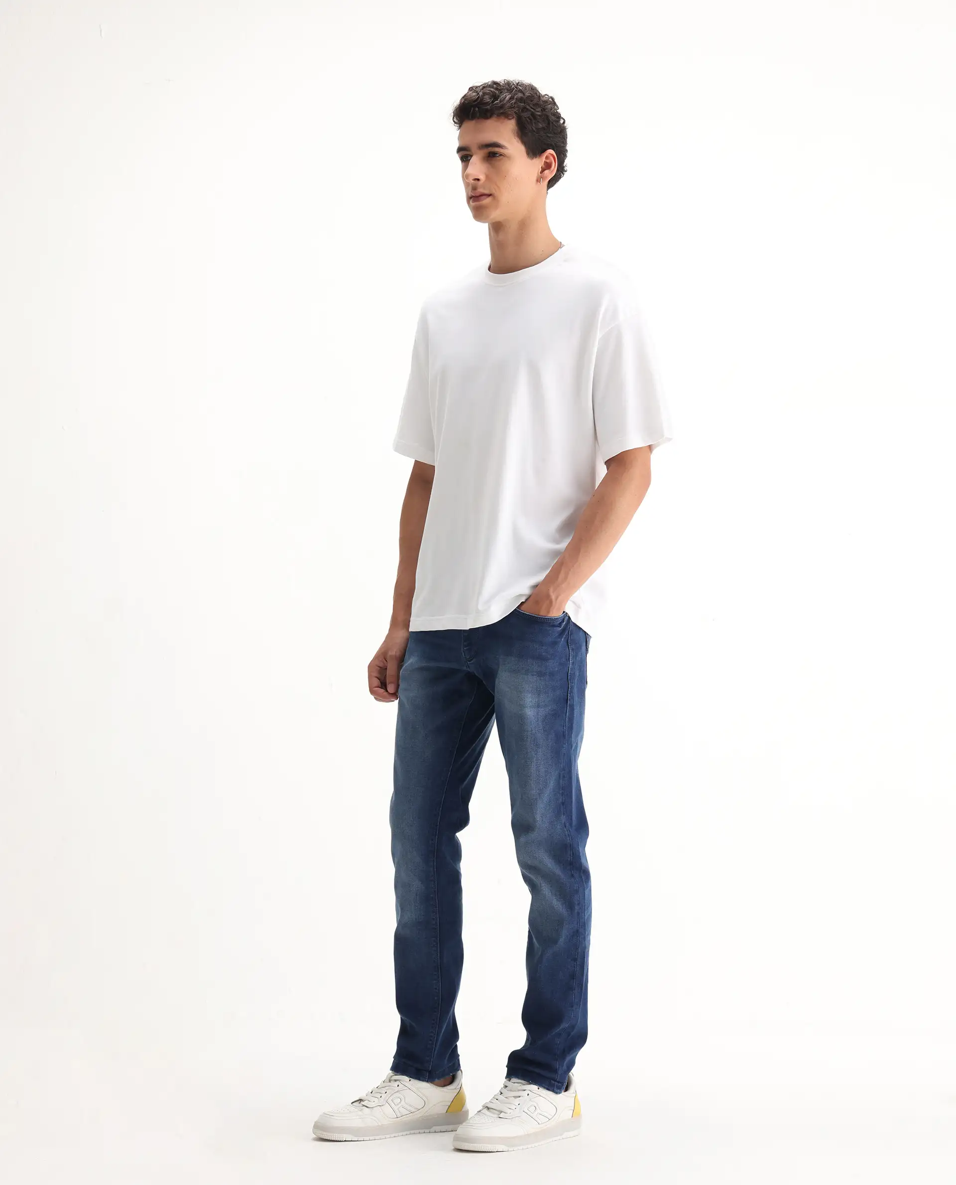 Rare Rabbit Men's Emilem Light Blue Cotton Blend Plain Hawk Slim Fit Jeans - Image 4