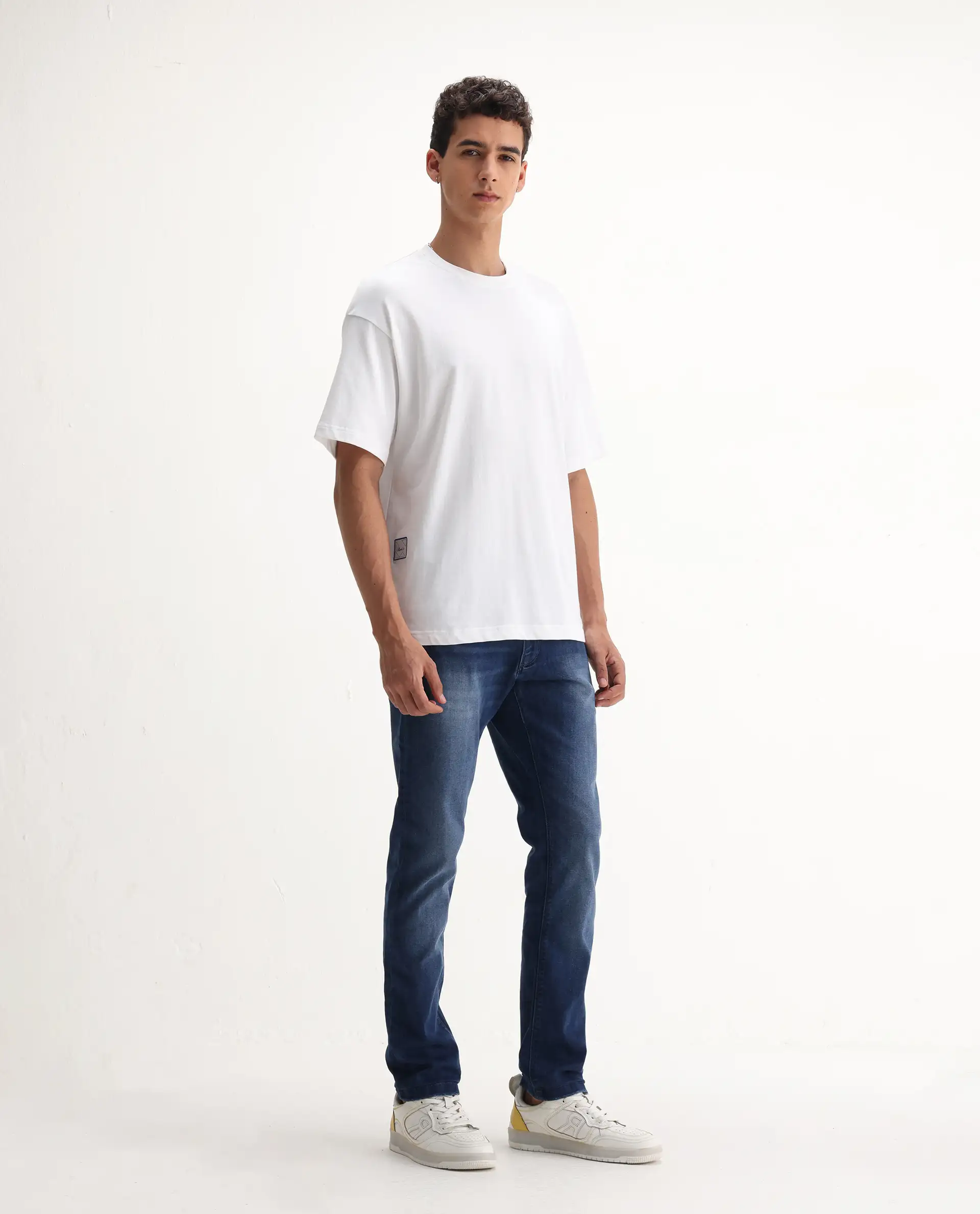 Rare Rabbit Men's Emilem Light Blue Cotton Blend Plain Hawk Slim Fit Jeans - Image 5