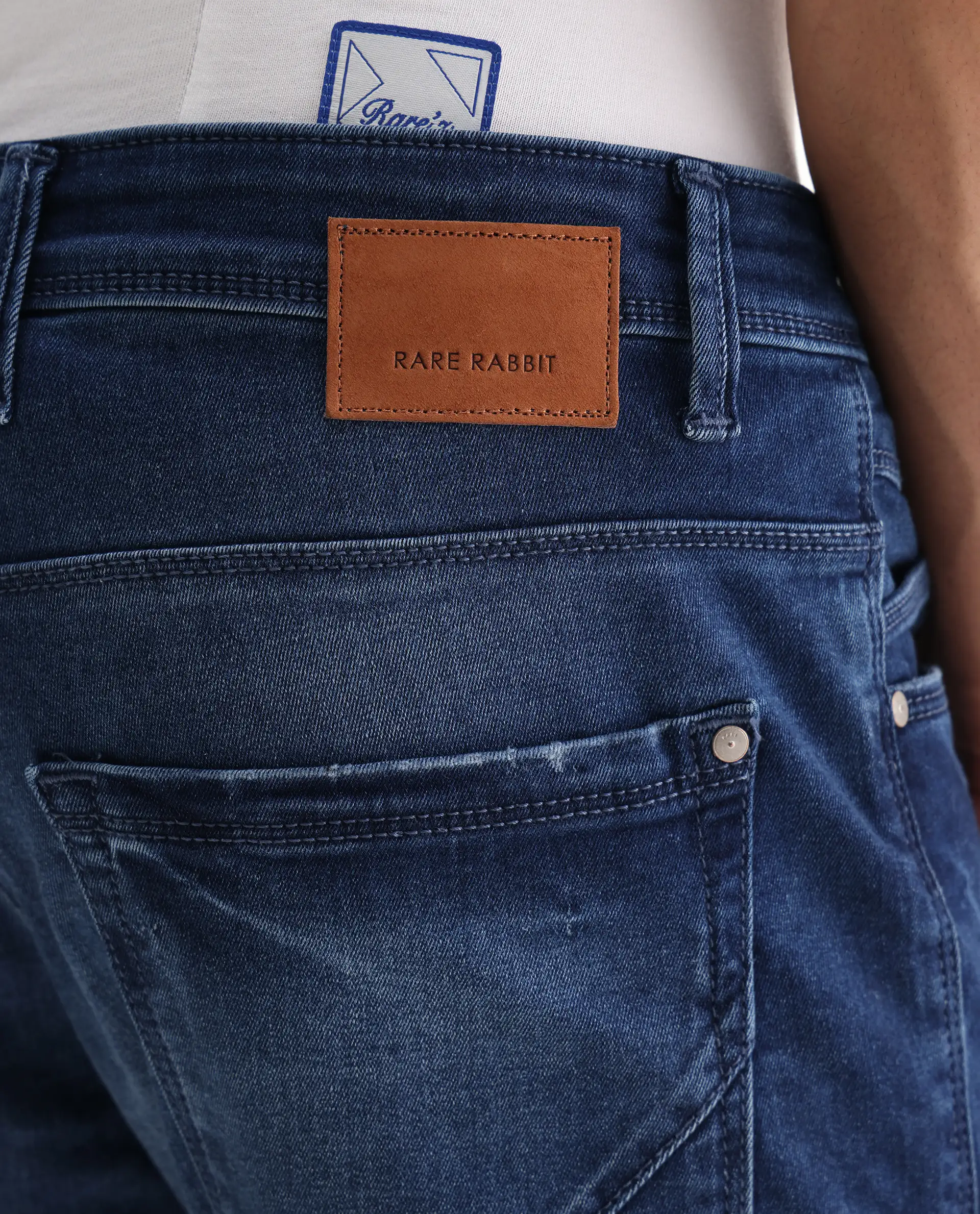 Rare Rabbit Men's Emilem Light Blue Cotton Blend Plain Hawk Slim Fit Jeans - Image 7