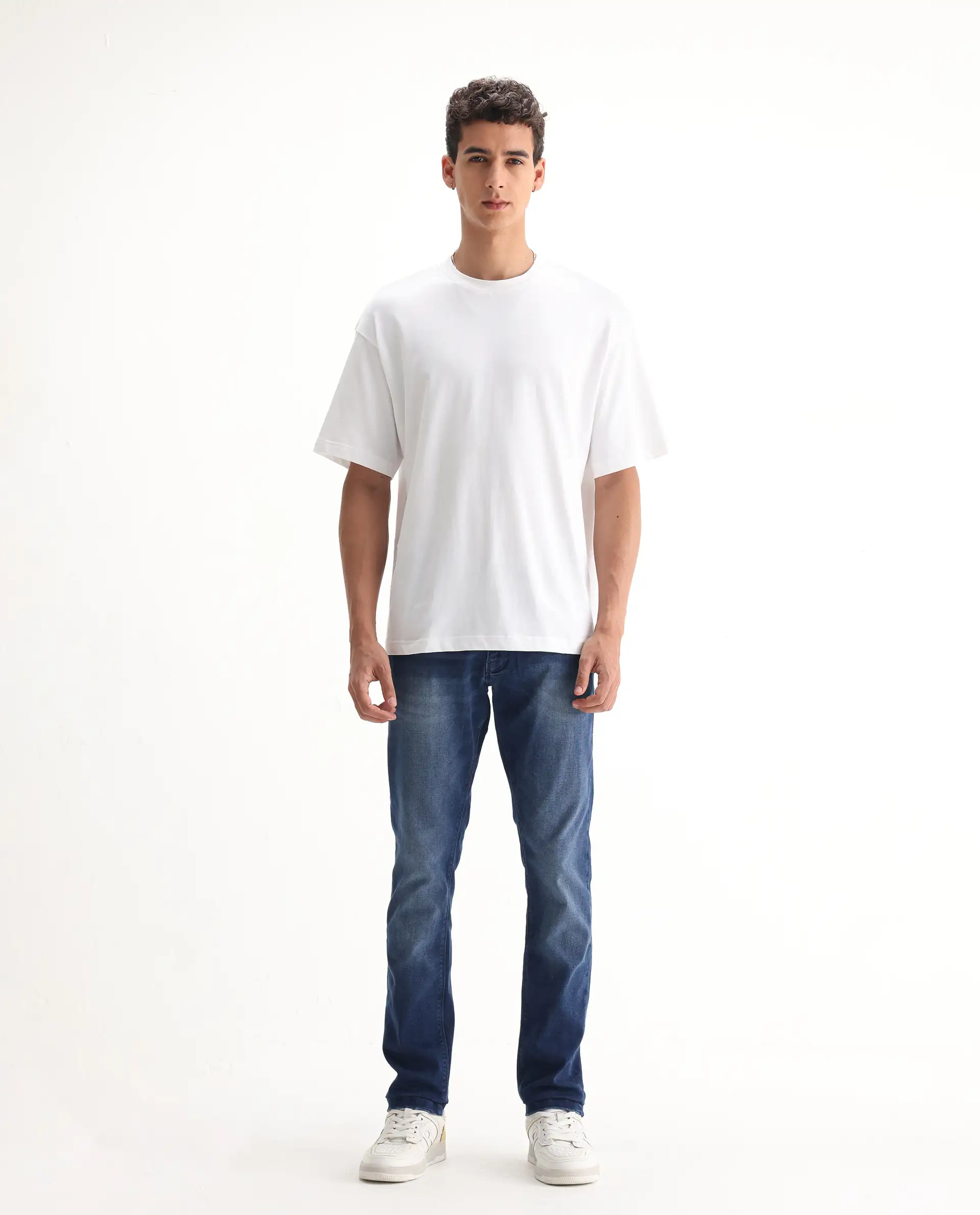 Rare Rabbit Men's Emilem Light Blue Cotton Blend Plain Hawk Slim Fit Jeans - Image 8