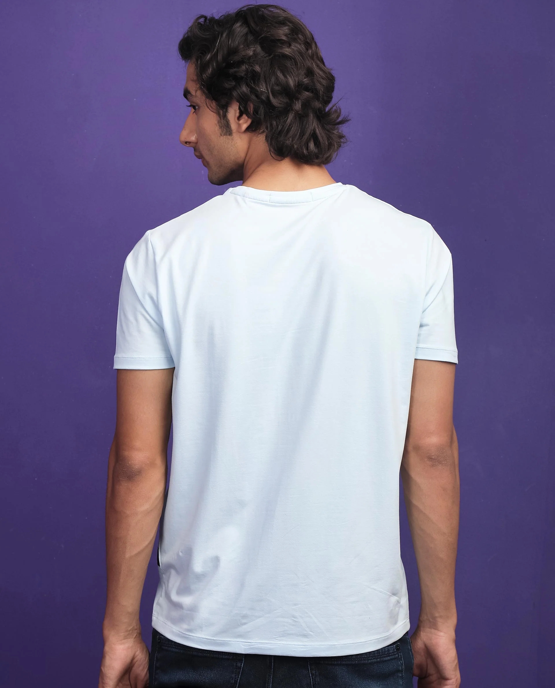 Rare Rabbit Men's Emine Light Blue Cotton Graphic Print Slim Fit Half Sleeve Crew Neck T-Shirt - Image 9